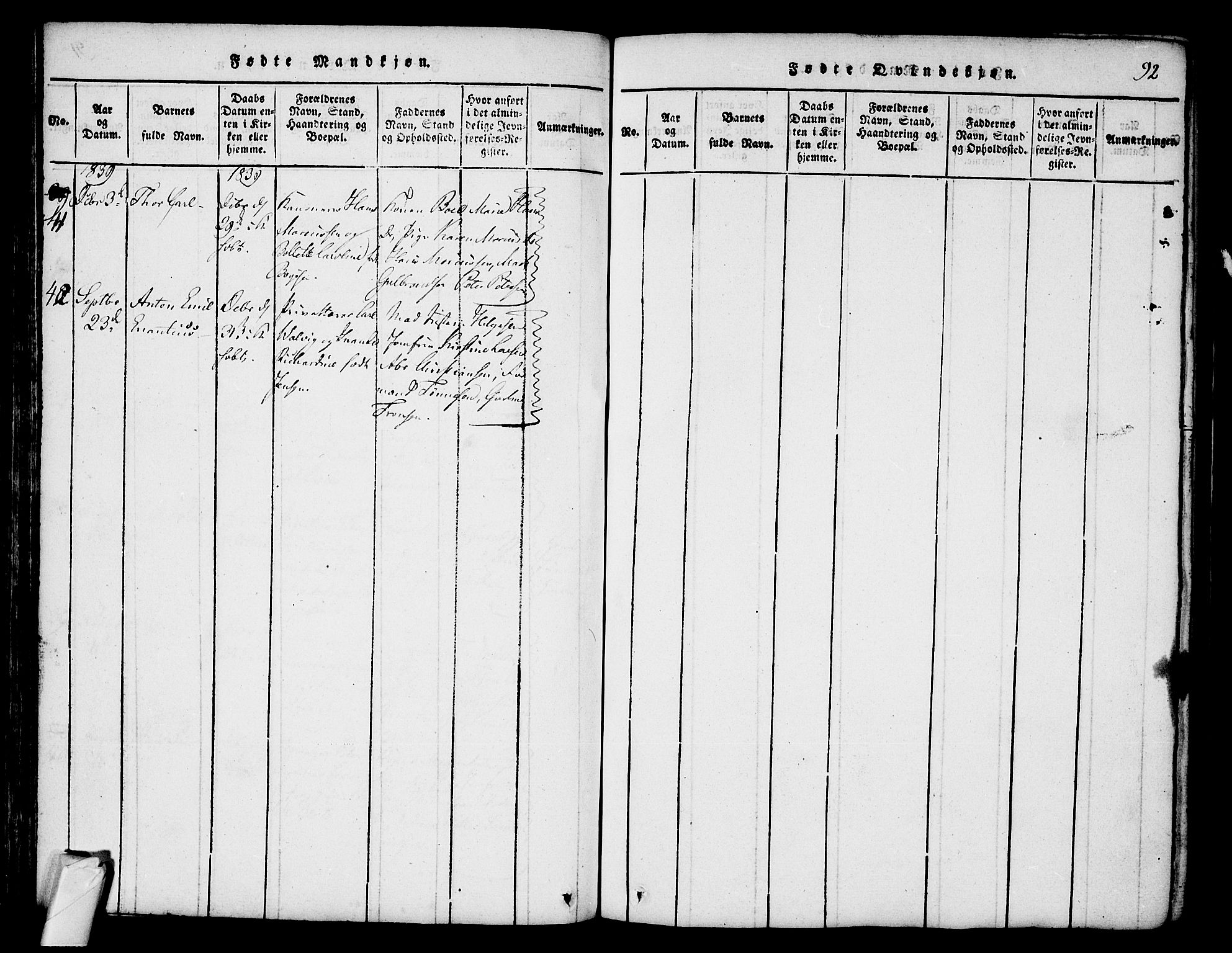 Stavern kirkebøker, SAKO/A-318/F/Fa/L0006: Parish register (official) no. 6, 1816-1839, p. 92