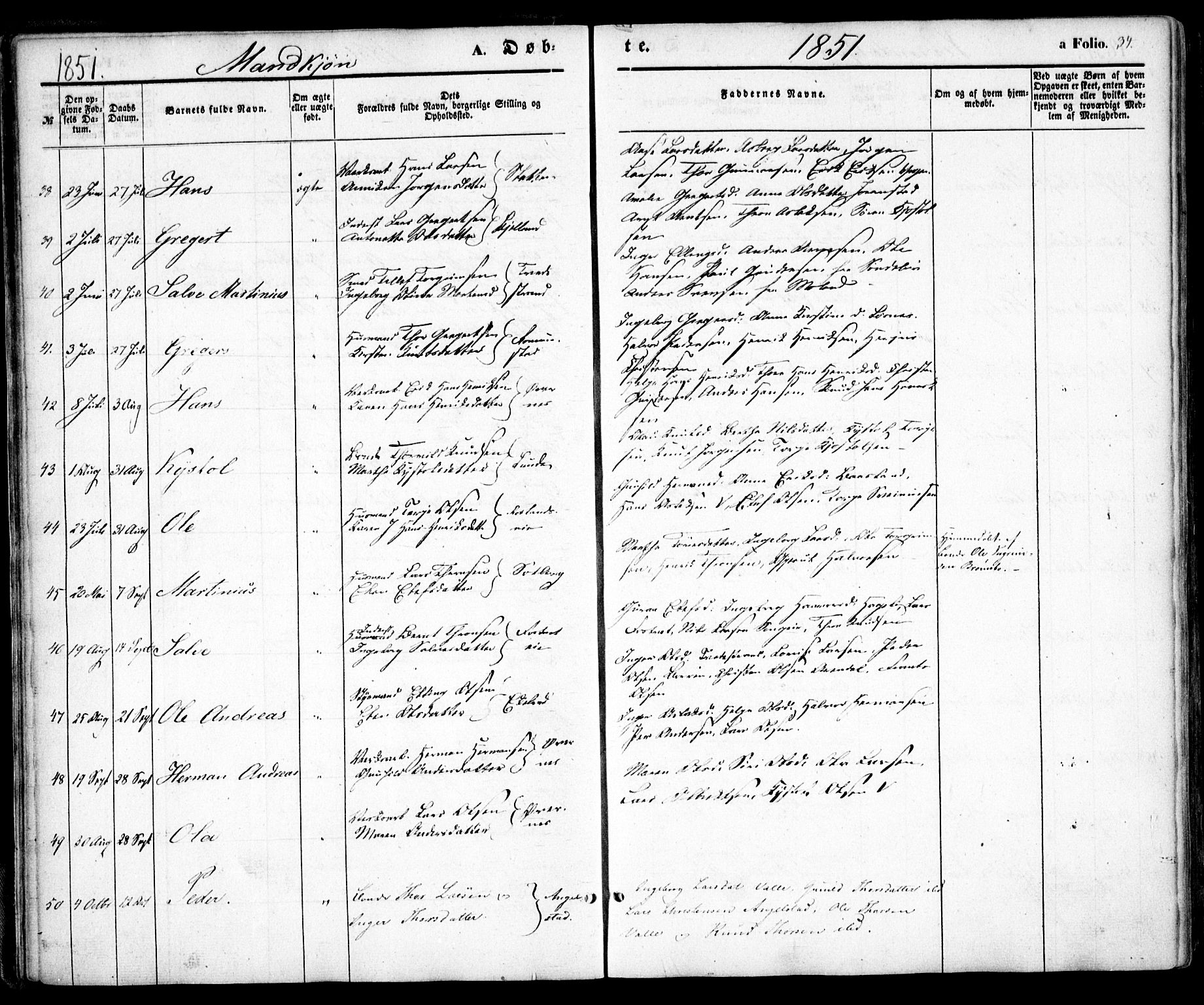 Holt sokneprestkontor, AV/SAK-1111-0021/F/Fa/L0008: Parish register (official) no. A 8, 1849-1860, p. 34