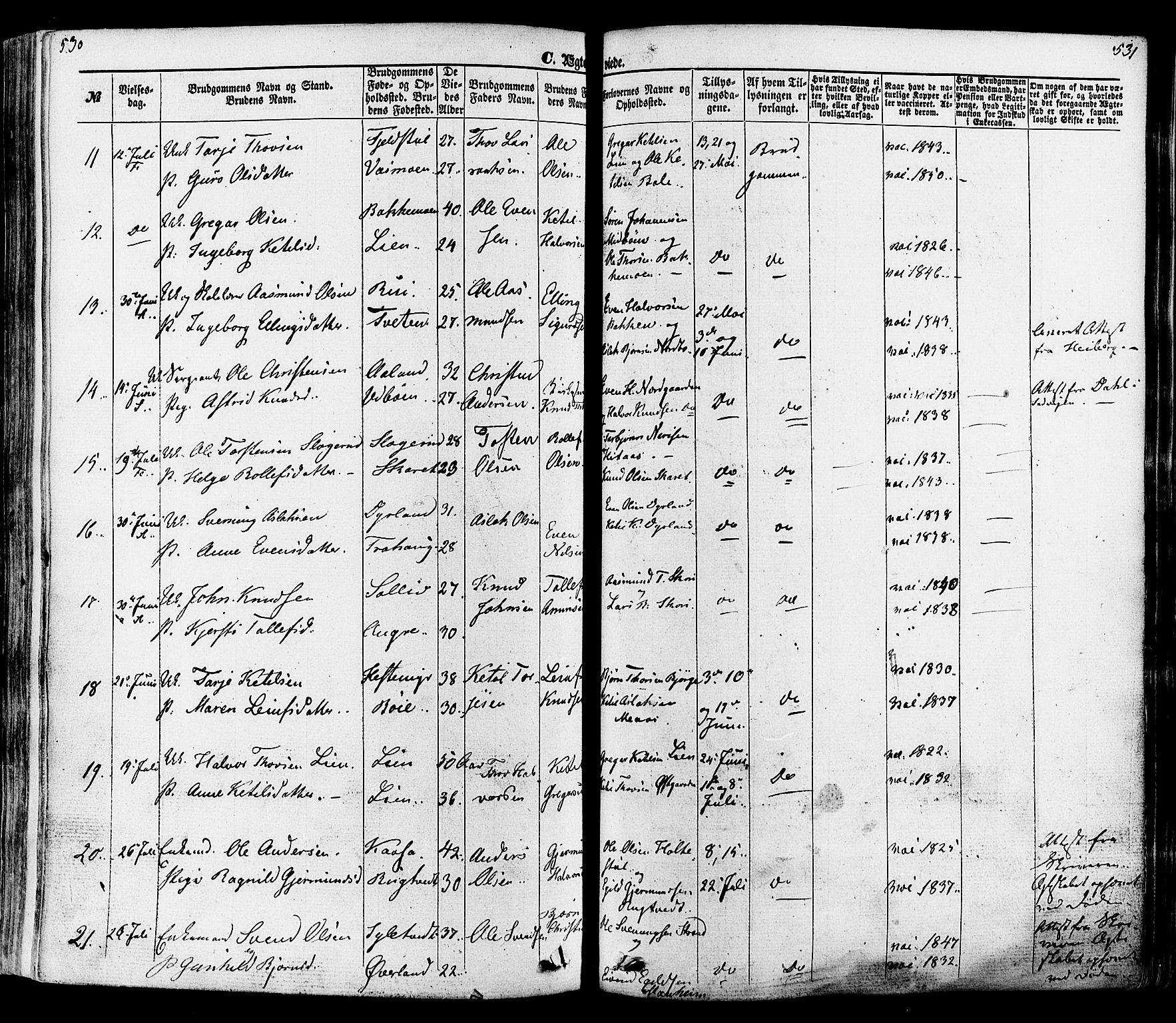 Seljord kirkebøker, SAKO/A-20/F/Fa/L0013: Parish register (official) no. I 13, 1866-1876, p. 530-531