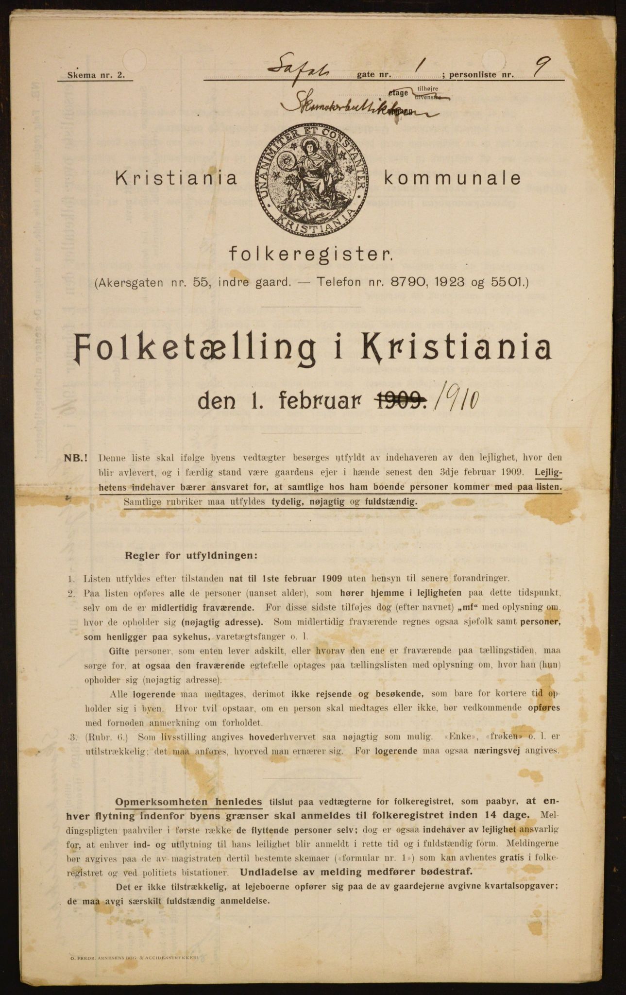 OBA, Municipal Census 1910 for Kristiania, 1910, p. 56343