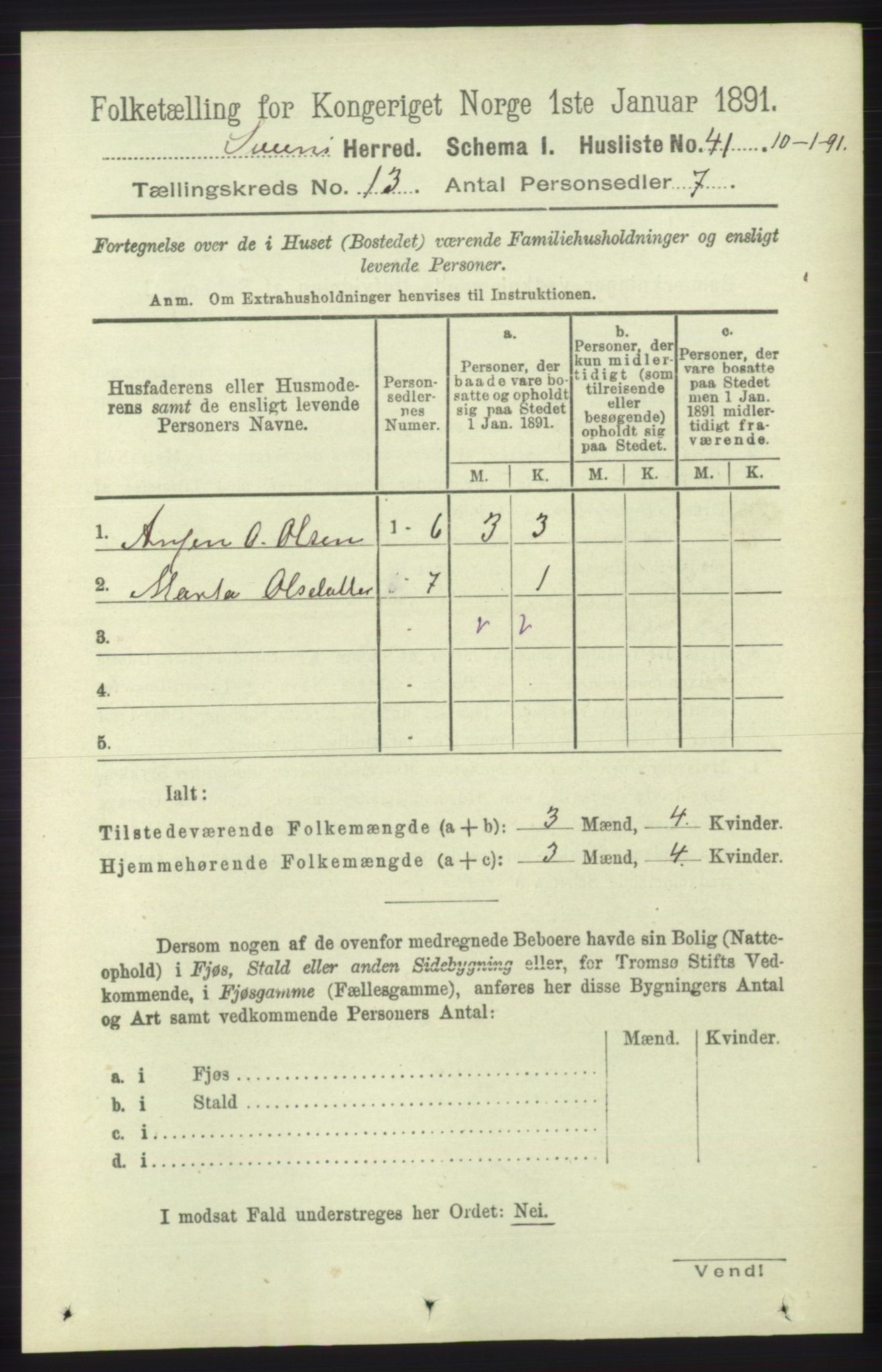 RA, 1891 census for 1216 Sveio, 1891, p. 3658