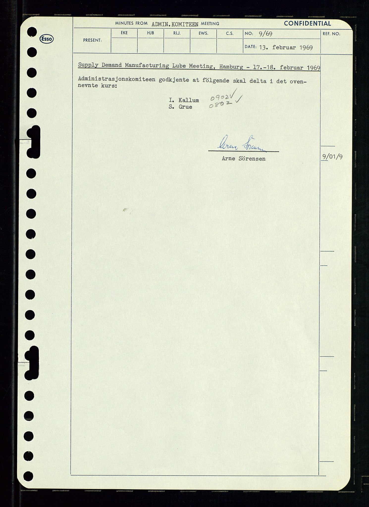 Pa 0982 - Esso Norge A/S, AV/SAST-A-100448/A/Aa/L0003/0001: Den administrerende direksjon Board minutes (styrereferater) og Bedriftforsamlingsprotokoll / Den administrerende direksjon Board minutes (styrereferater), 1969, p. 58