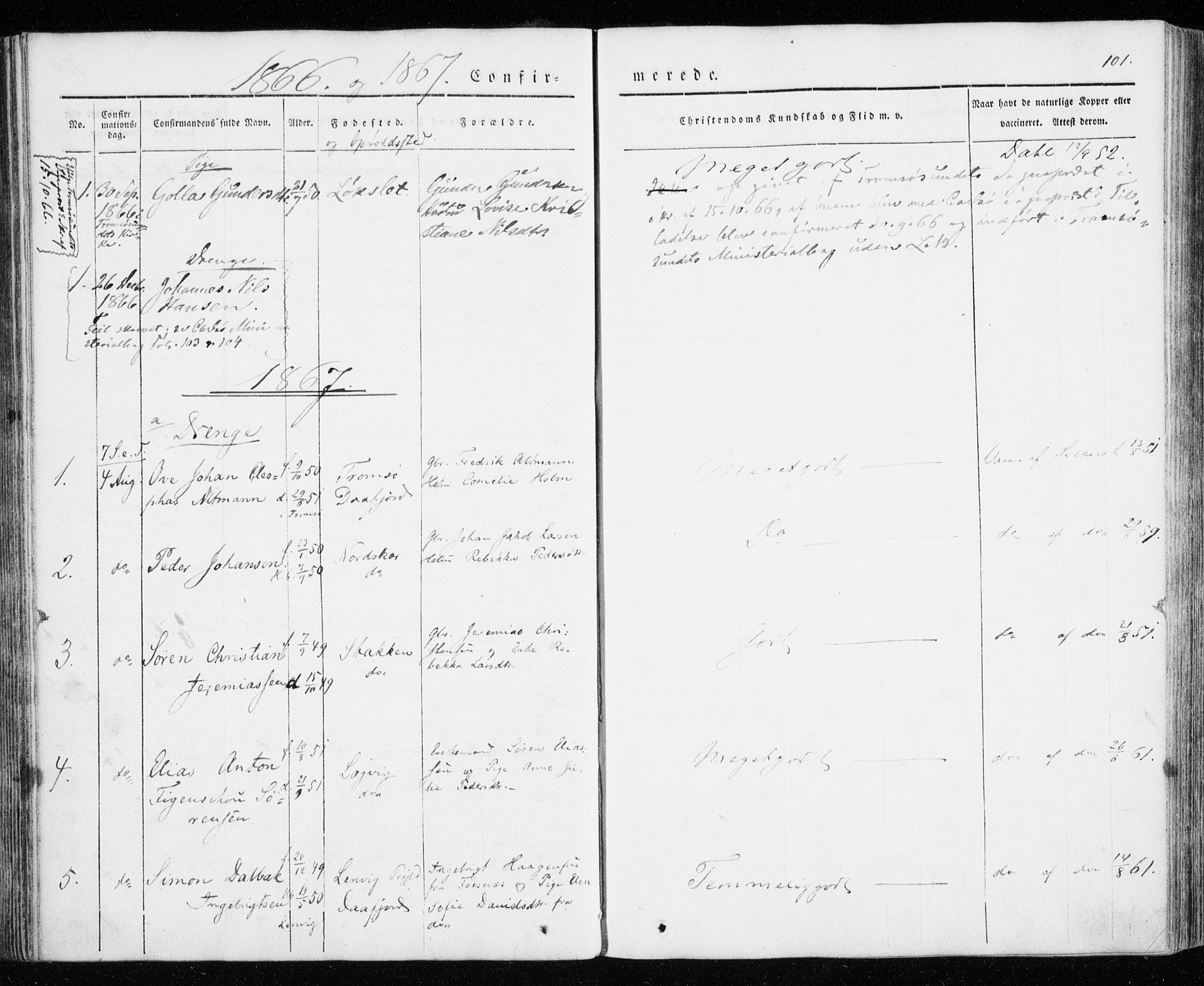 Karlsøy sokneprestembete, SATØ/S-1299/H/Ha/Haa/L0009kirke: Parish register (official) no. 9, 1838-1867, p. 101