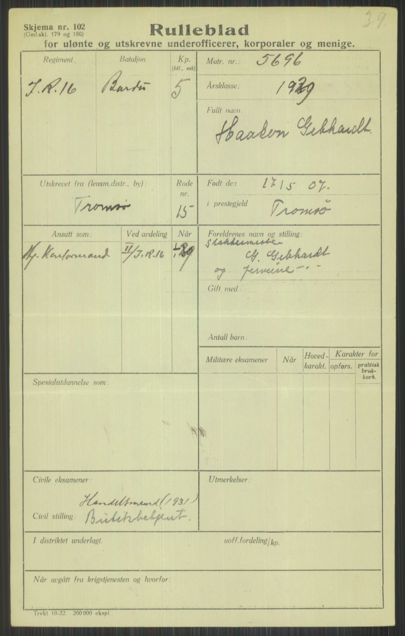 Forsvaret, Troms infanteriregiment nr. 16, AV/RA-RAFA-3146/P/Pa/L0013/0004: Rulleblad / Rulleblad for regimentets menige mannskaper, årsklasse 1929, 1929, p. 263