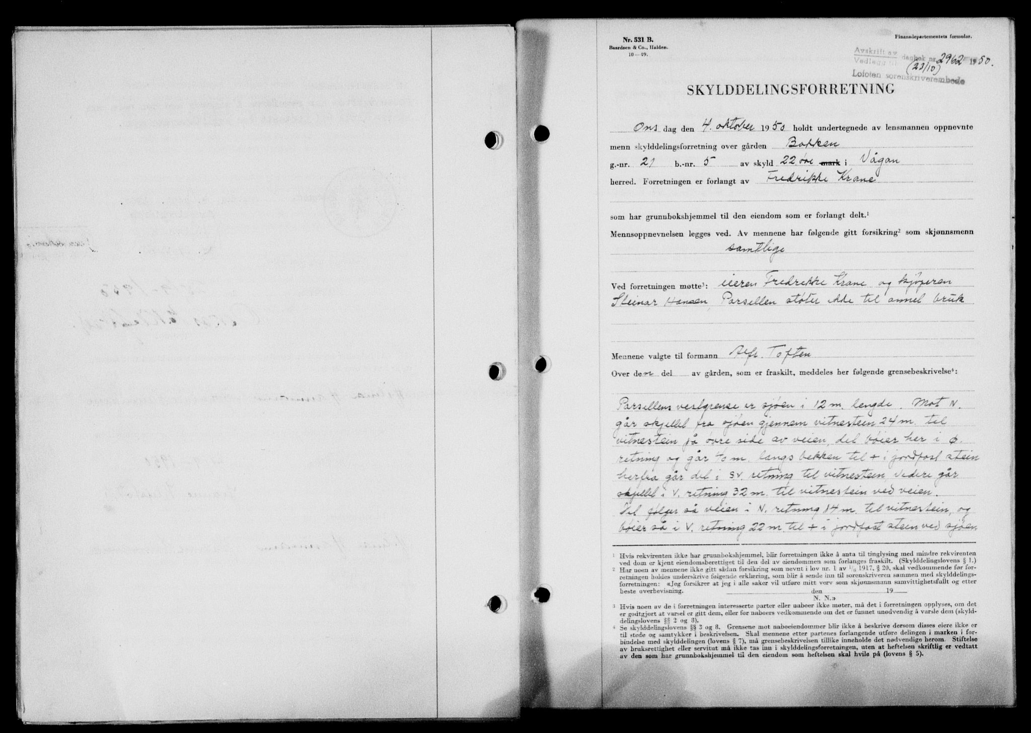 Lofoten sorenskriveri, SAT/A-0017/1/2/2C/L0024a: Mortgage book no. 24a, 1950-1950, Diary no: : 2962/1950