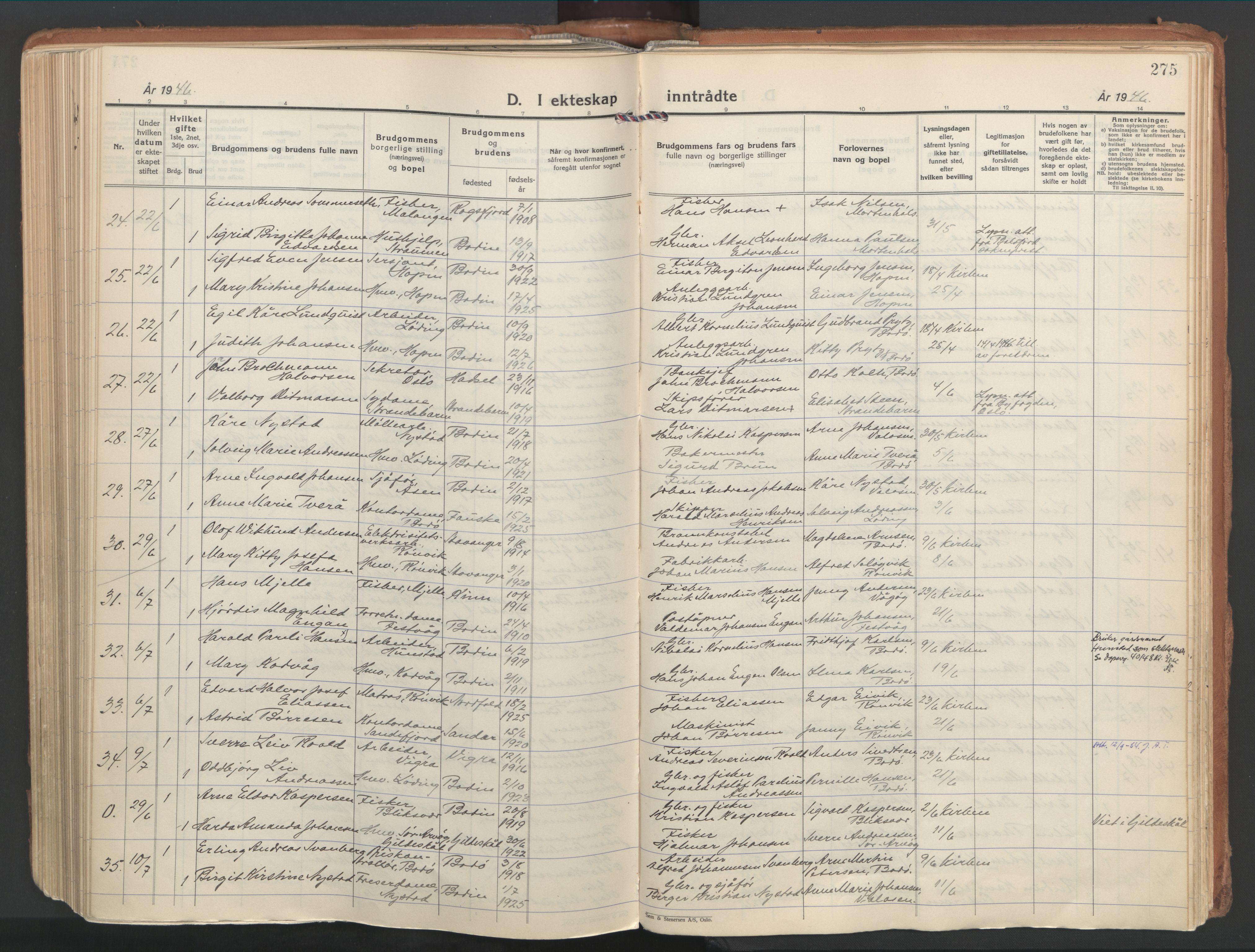 Ministerialprotokoller, klokkerbøker og fødselsregistre - Nordland, SAT/A-1459/802/L0061: Parish register (official) no. 802A08, 1933-1946, p. 275