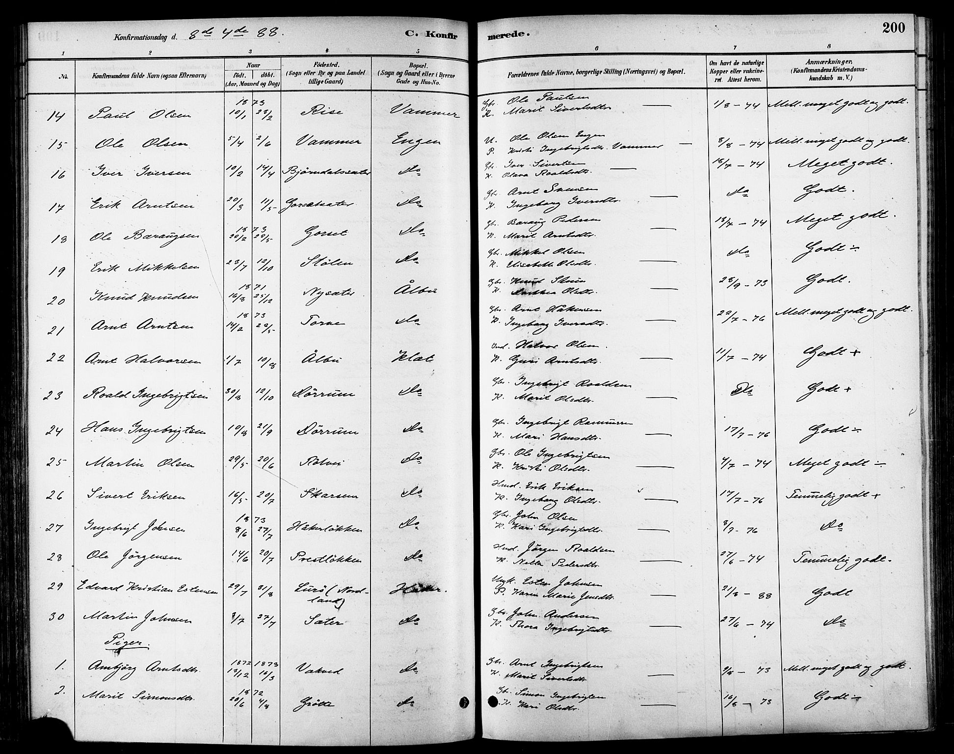 Ministerialprotokoller, klokkerbøker og fødselsregistre - Sør-Trøndelag, SAT/A-1456/678/L0901: Parish register (official) no. 678A10, 1881-1894, p. 200
