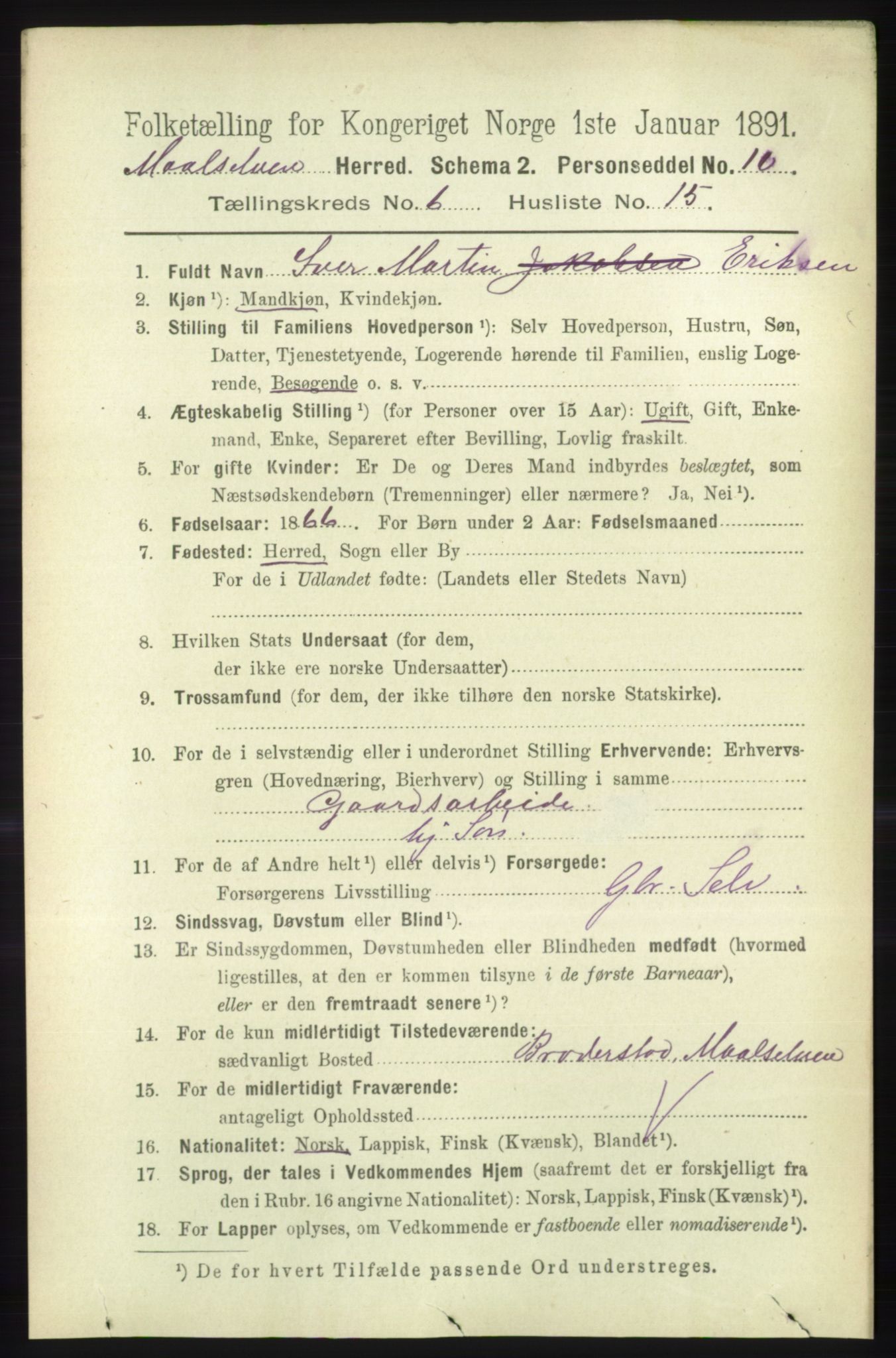 RA, 1891 census for 1924 Målselv, 1891, p. 2153