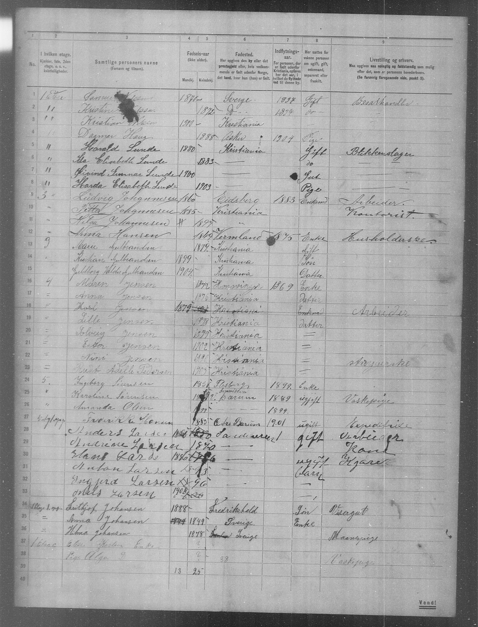 OBA, Municipal Census 1904 for Kristiania, 1904, p. 540