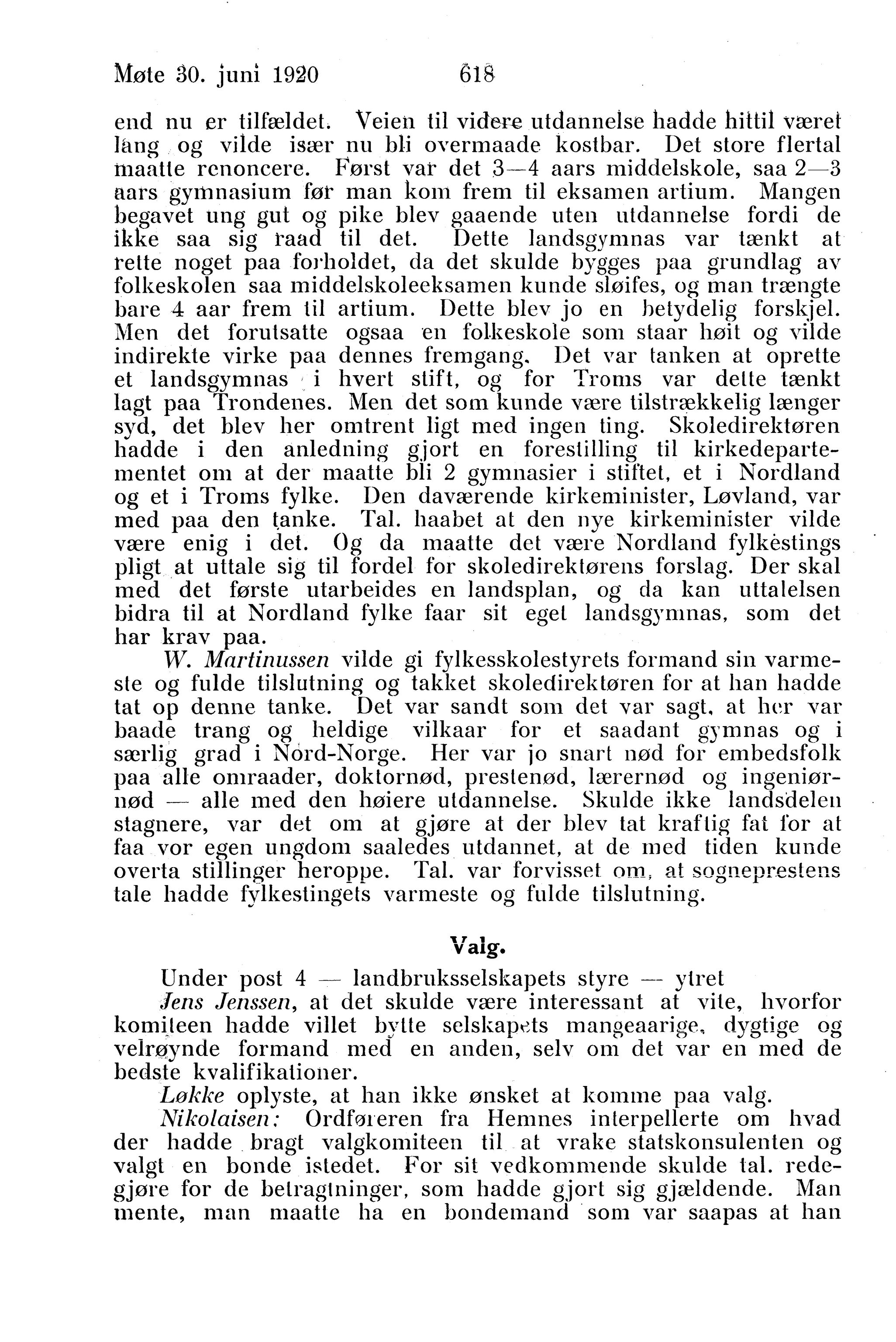 Nordland Fylkeskommune. Fylkestinget, AIN/NFK-17/176/A/Ac/L0043: Fylkestingsforhandlinger 1920, 1920