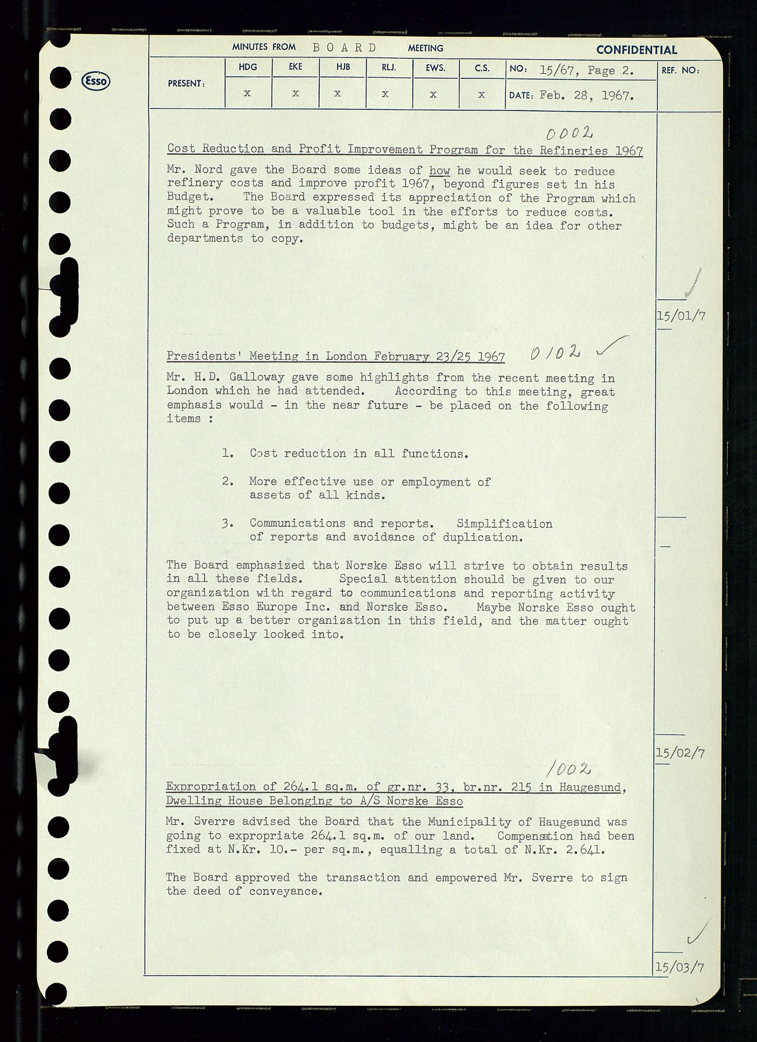 Pa 0982 - Esso Norge A/S, AV/SAST-A-100448/A/Aa/L0002/0003: Den administrerende direksjon Board minutes (styrereferater) / Den administrerende direksjon Board minutes (styrereferater), 1967, p. 31