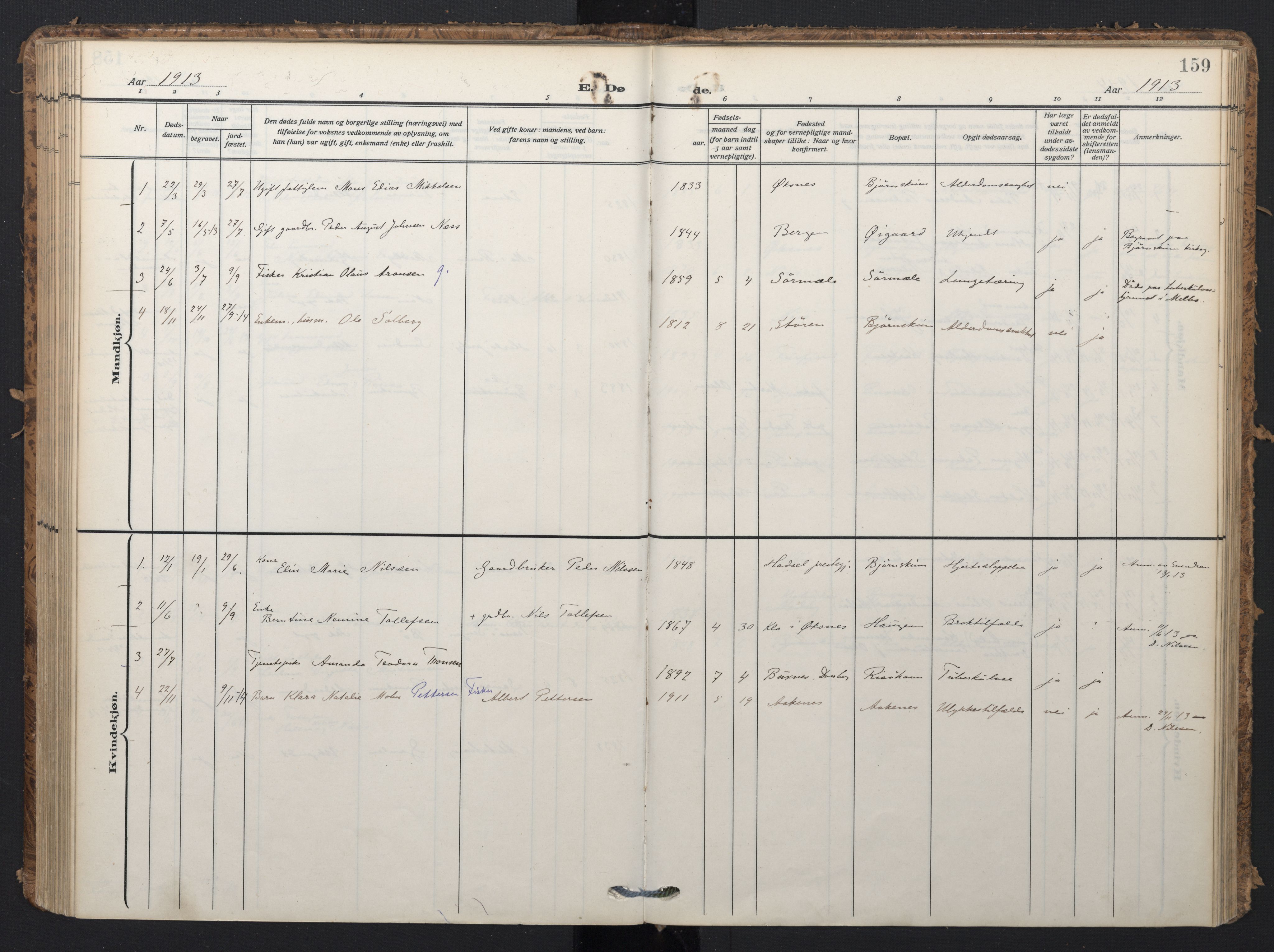 Ministerialprotokoller, klokkerbøker og fødselsregistre - Nordland, SAT/A-1459/898/L1423: Parish register (official) no. 898A03, 1909-1928, p. 159
