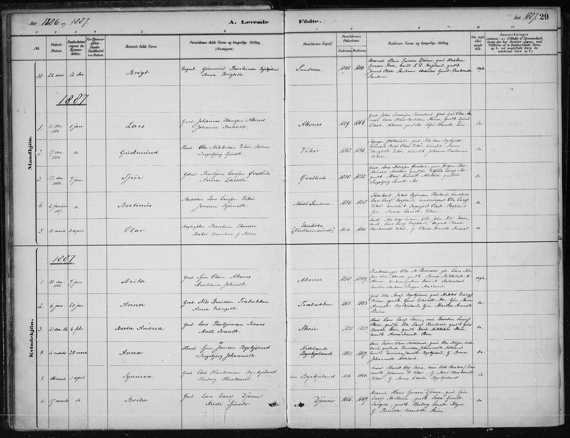 Kvam sokneprestembete, SAB/A-76201/H/Haa: Parish register (official) no. B  1, 1880-1908, p. 29