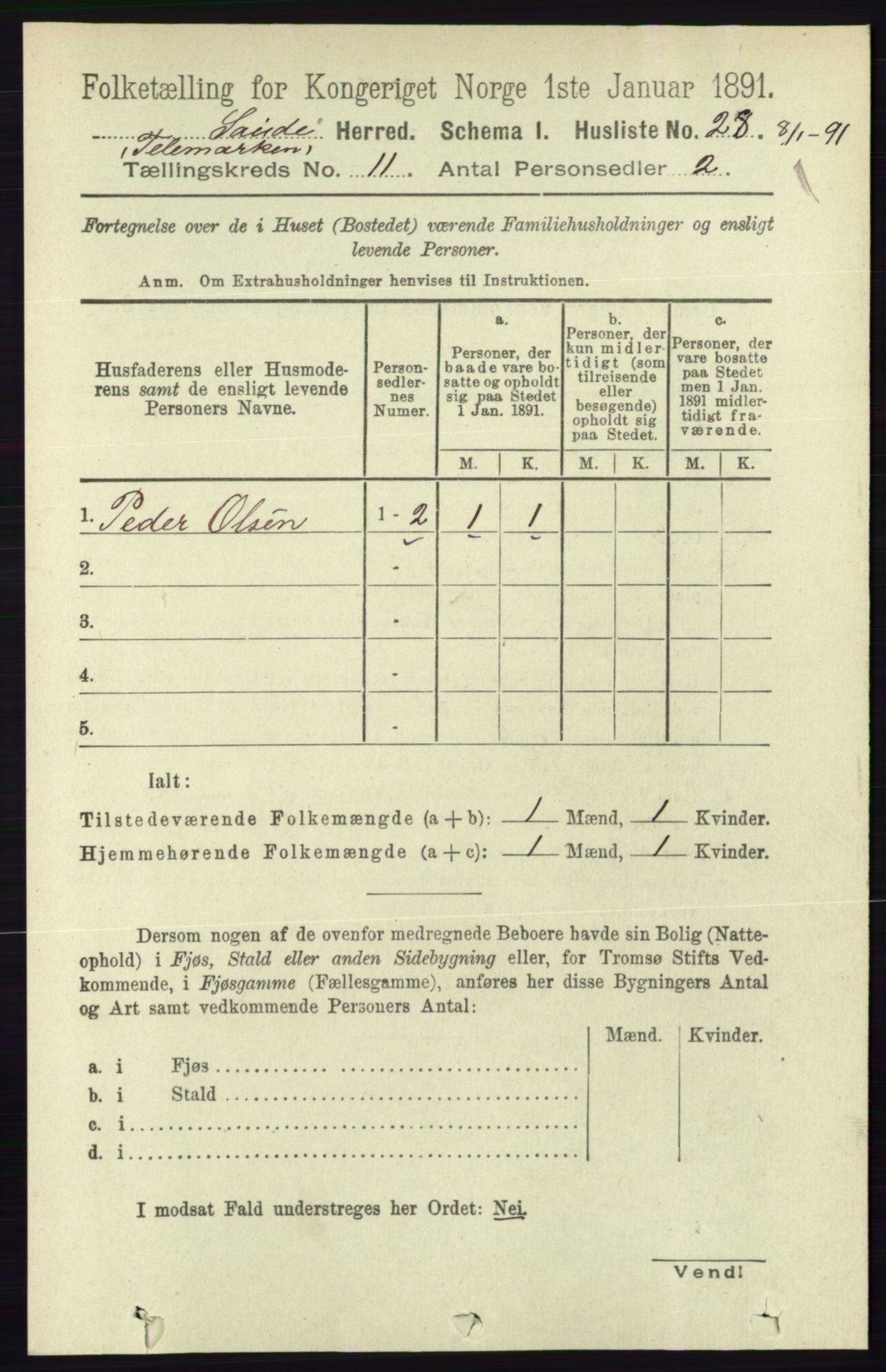 RA, 1891 census for 0822 Sauherad, 1891, p. 3369