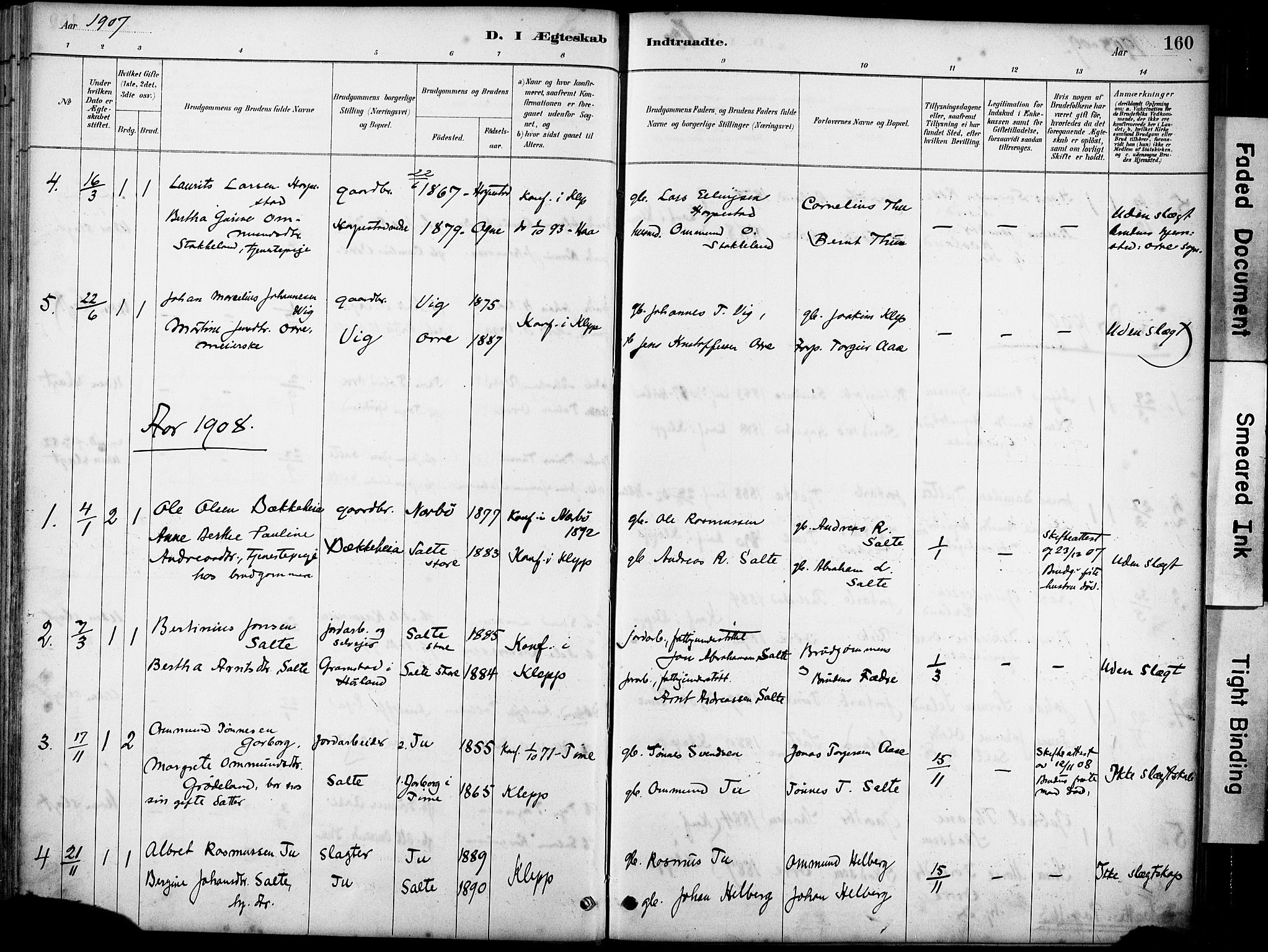 Klepp sokneprestkontor, AV/SAST-A-101803/001/3/30BA/L0007: Parish register (official) no. A 8, 1886-1912, p. 160