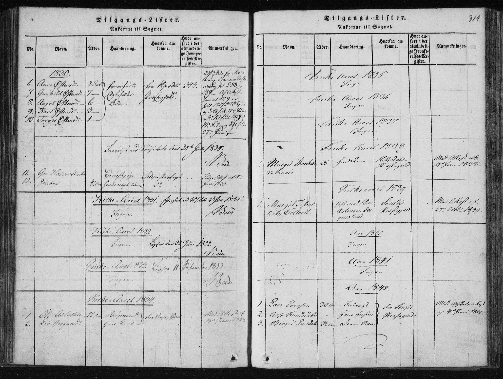 Tinn kirkebøker, SAKO/A-308/F/Fc/L0001: Parish register (official) no. III 1, 1815-1843, p. 314