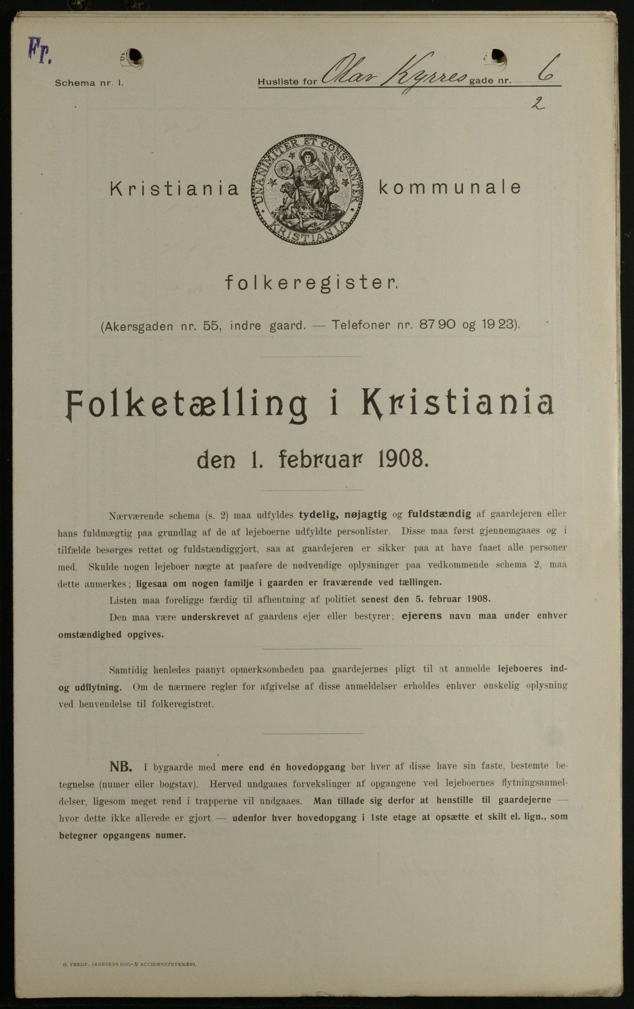 OBA, Municipal Census 1908 for Kristiania, 1908, p. 67593