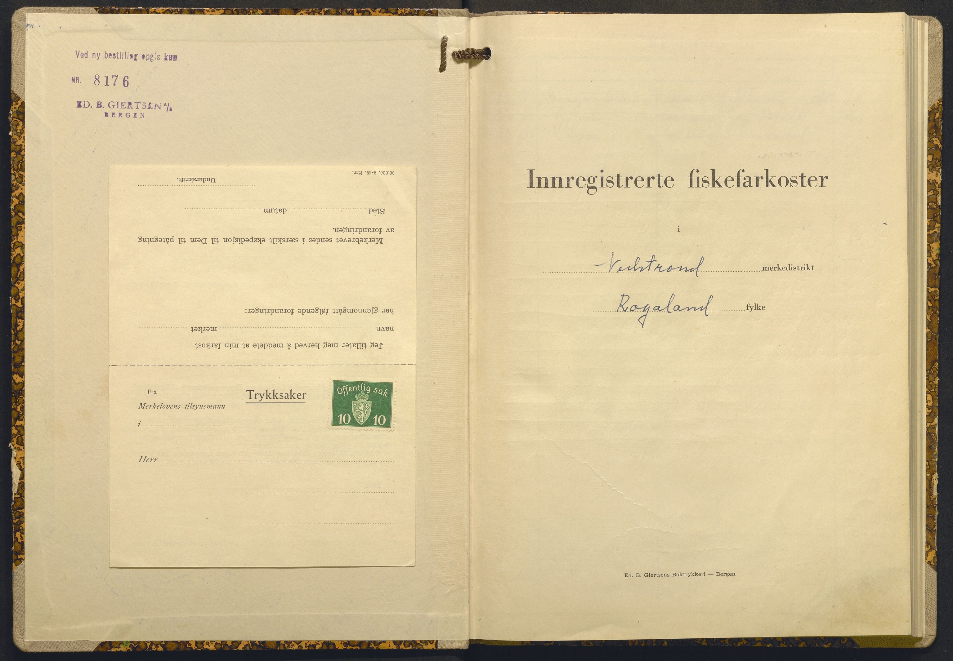 Fiskeridirektoratet - 1 Adm. ledelse - 13 Båtkontoret, AV/SAB-A-2003/I/Ia/Iai/L0072: 135.0926/2 Merkeprotokoll - Nedstrand, 1954-1964