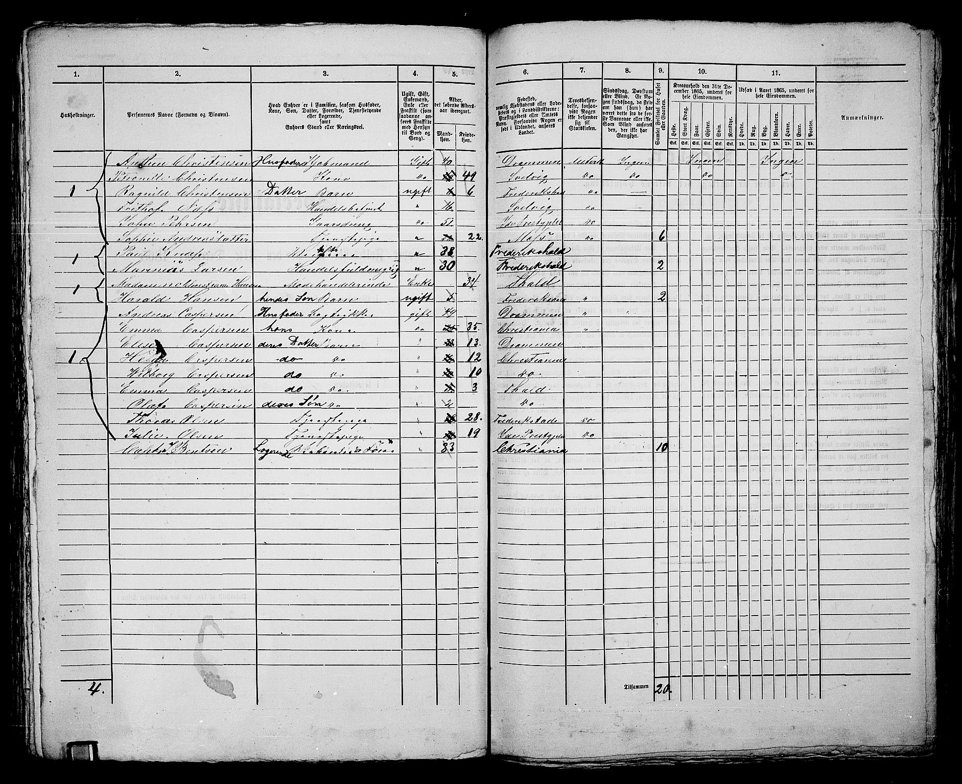 RA, 1865 census for Fredrikshald, 1865, p. 278