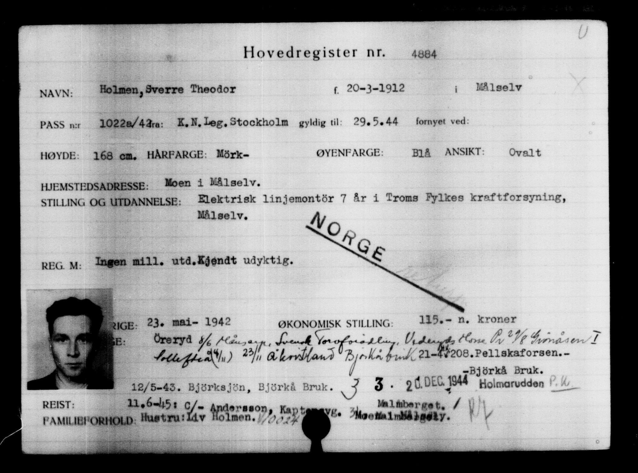 Den Kgl. Norske Legasjons Flyktningskontor, AV/RA-S-6753/V/Va/L0004: Kjesäterkartoteket.  Flyktningenr. 3496-6610, 1940-1945, p. 1646