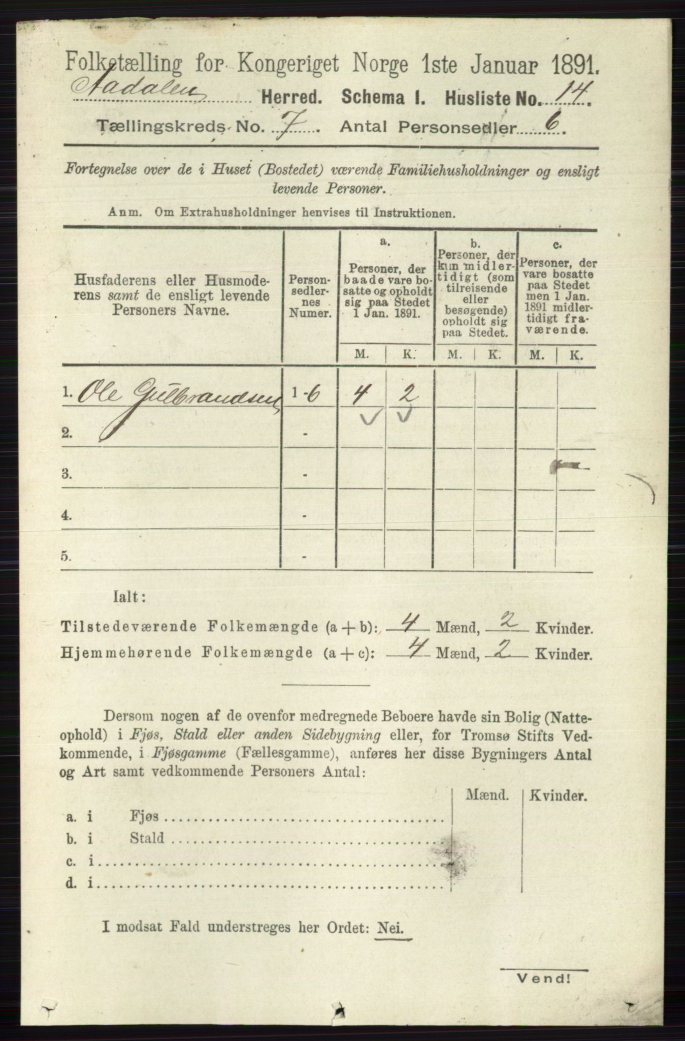 RA, 1891 census for 0614 Ådal, 1891, p. 3025