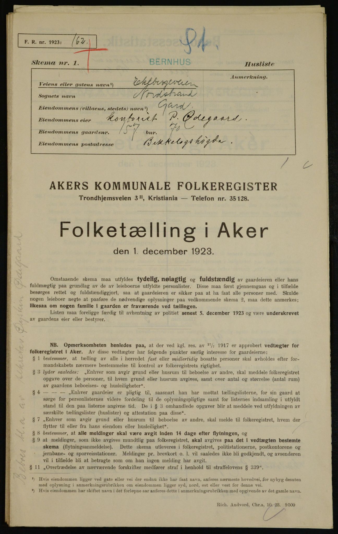 , Municipal Census 1923 for Aker, 1923, p. 37610