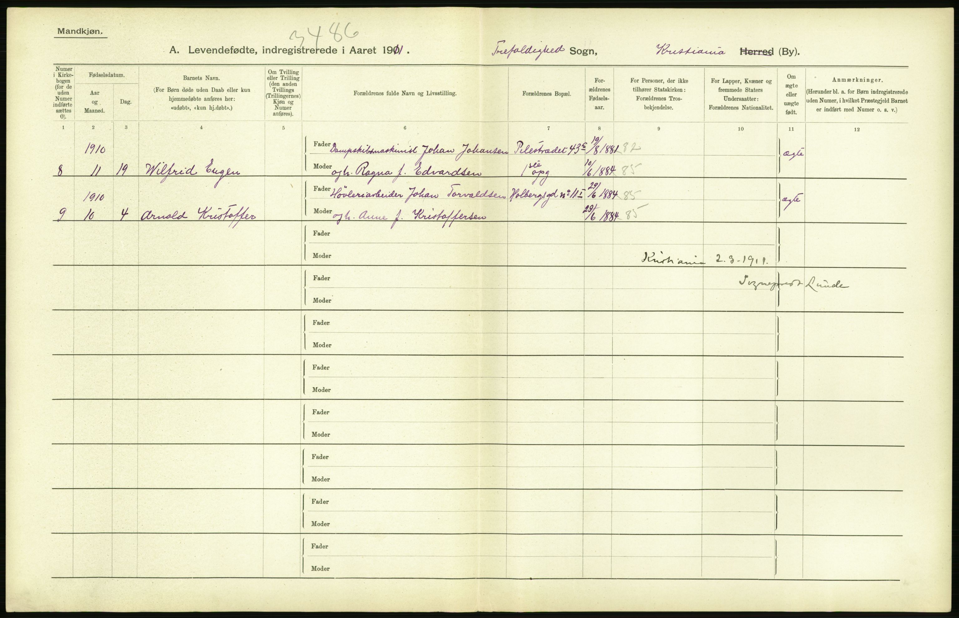 Statistisk sentralbyrå, Sosiodemografiske emner, Befolkning, AV/RA-S-2228/D/Df/Dfb/Dfba/L0006: Kristiania: Levendefødte menn., 1911, p. 158