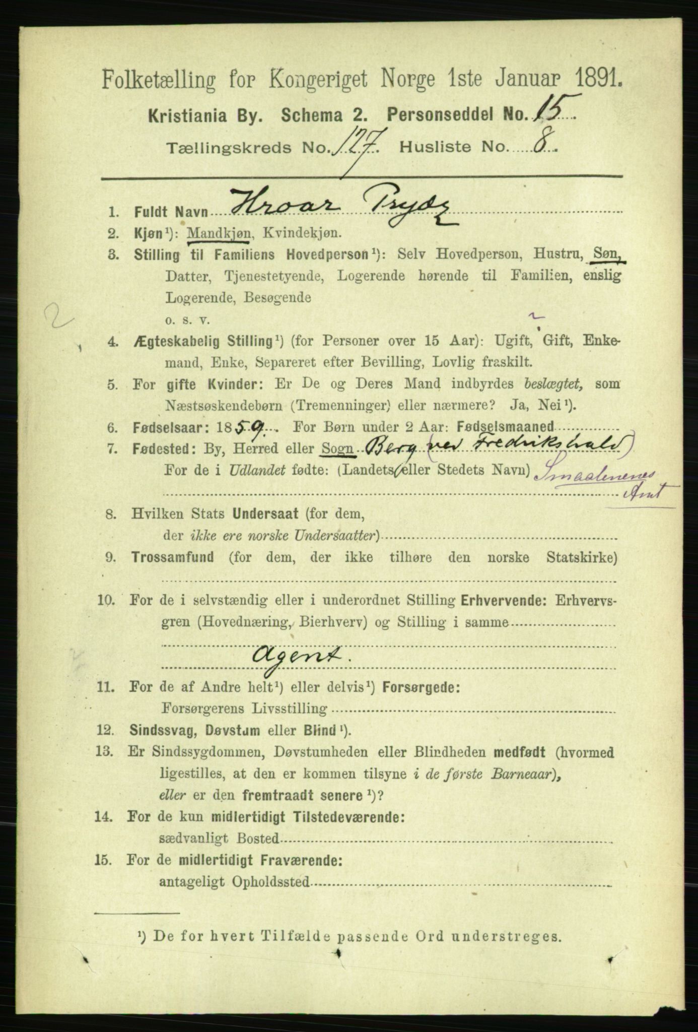 RA, 1891 census for 0301 Kristiania, 1891, p. 68115