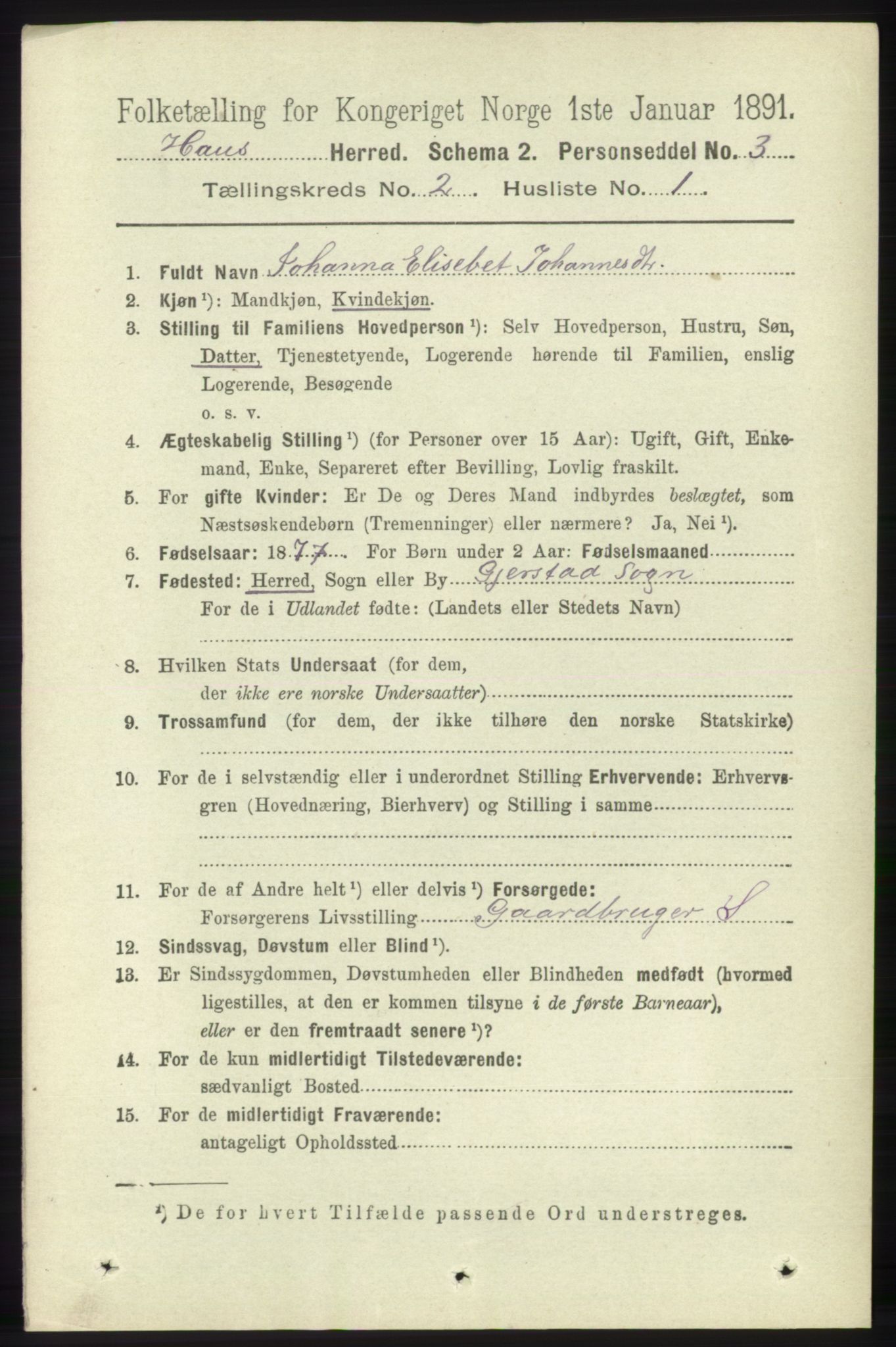 RA, 1891 census for 1250 Haus, 1891, p. 521