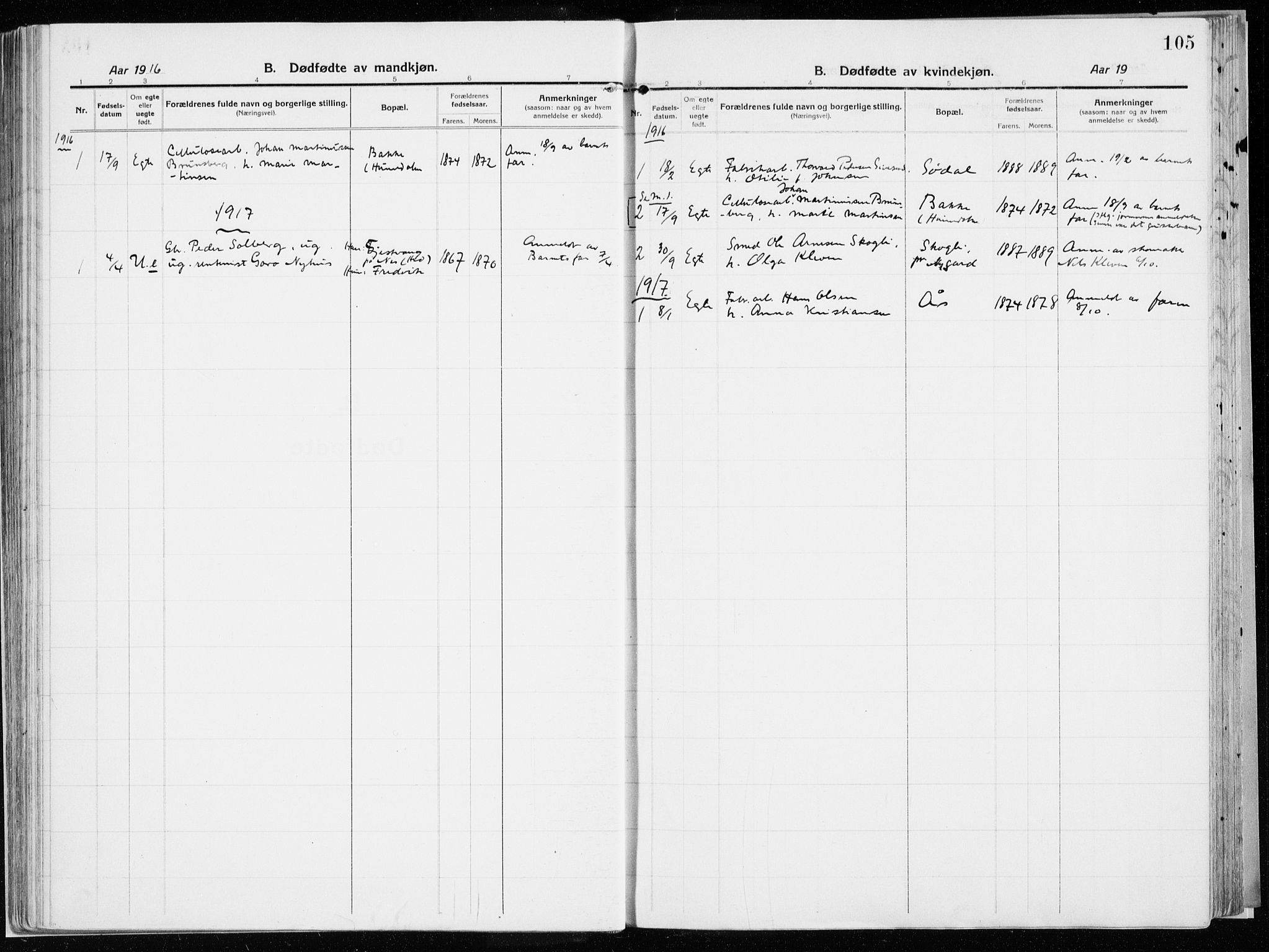 Vardal prestekontor, SAH/PREST-100/H/Ha/Haa/L0017: Parish register (official) no. 17, 1915-1929, p. 105