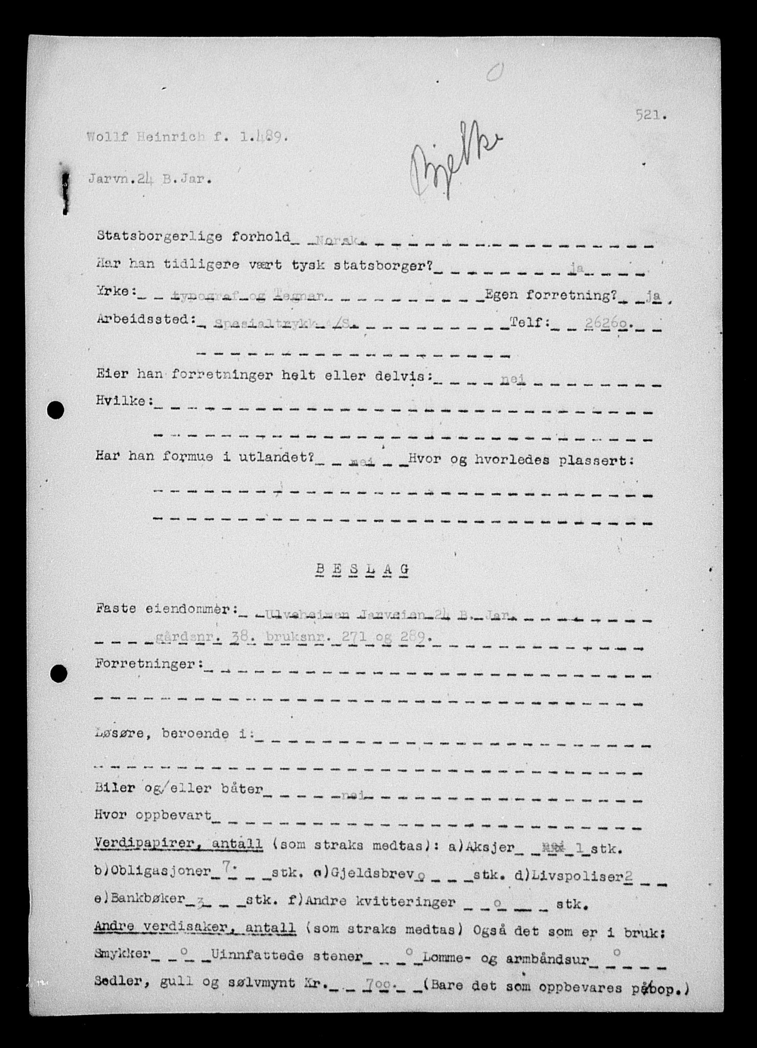 Justisdepartementet, Tilbakeføringskontoret for inndratte formuer, AV/RA-S-1564/H/Hc/Hcc/L0986: --, 1945-1947, p. 526