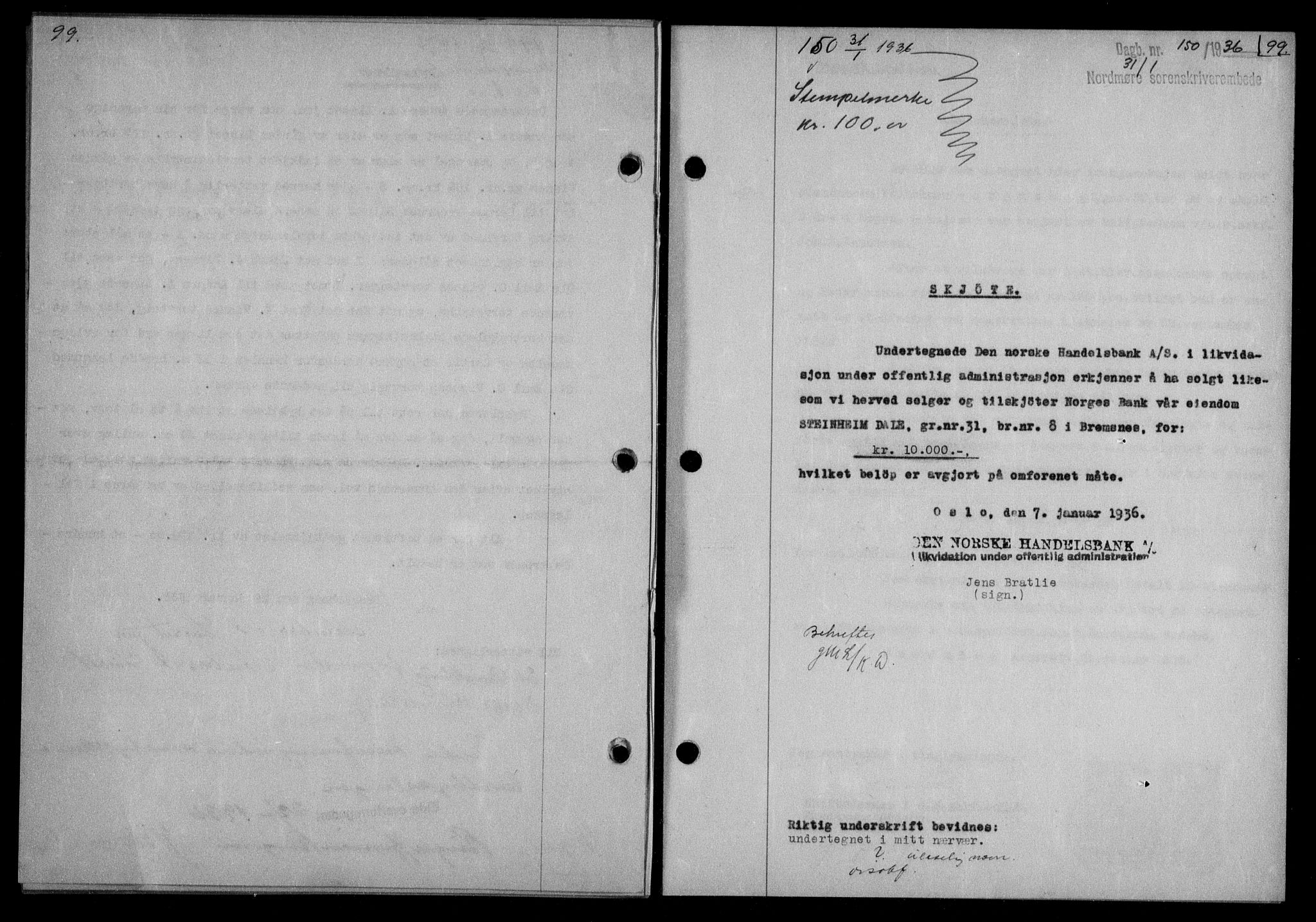 Nordmøre sorenskriveri, AV/SAT-A-4132/1/2/2Ca/L0087: Mortgage book no. 77, 1935-1936, Deed date: 31.01.1936