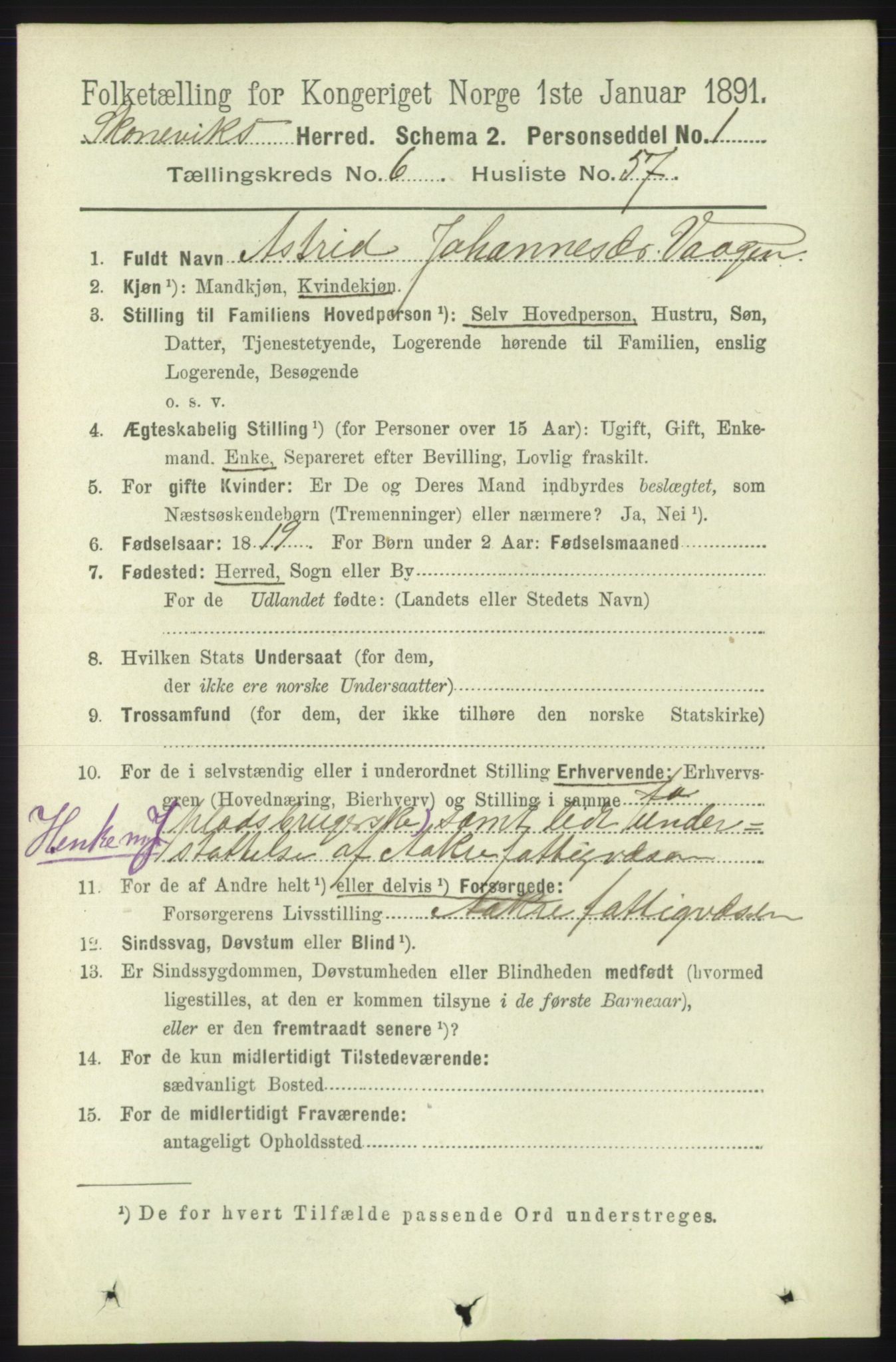 RA, 1891 census for 1212 Skånevik, 1891, p. 1832