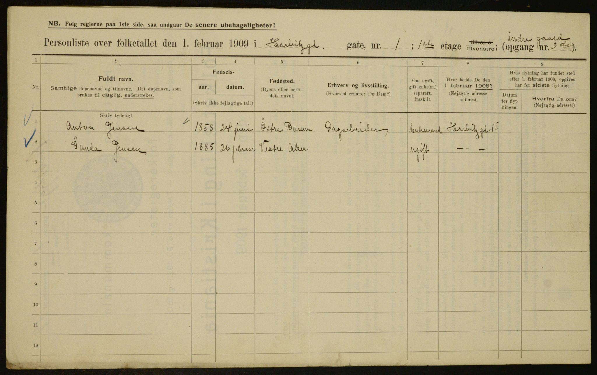 OBA, Municipal Census 1909 for Kristiania, 1909, p. 73315