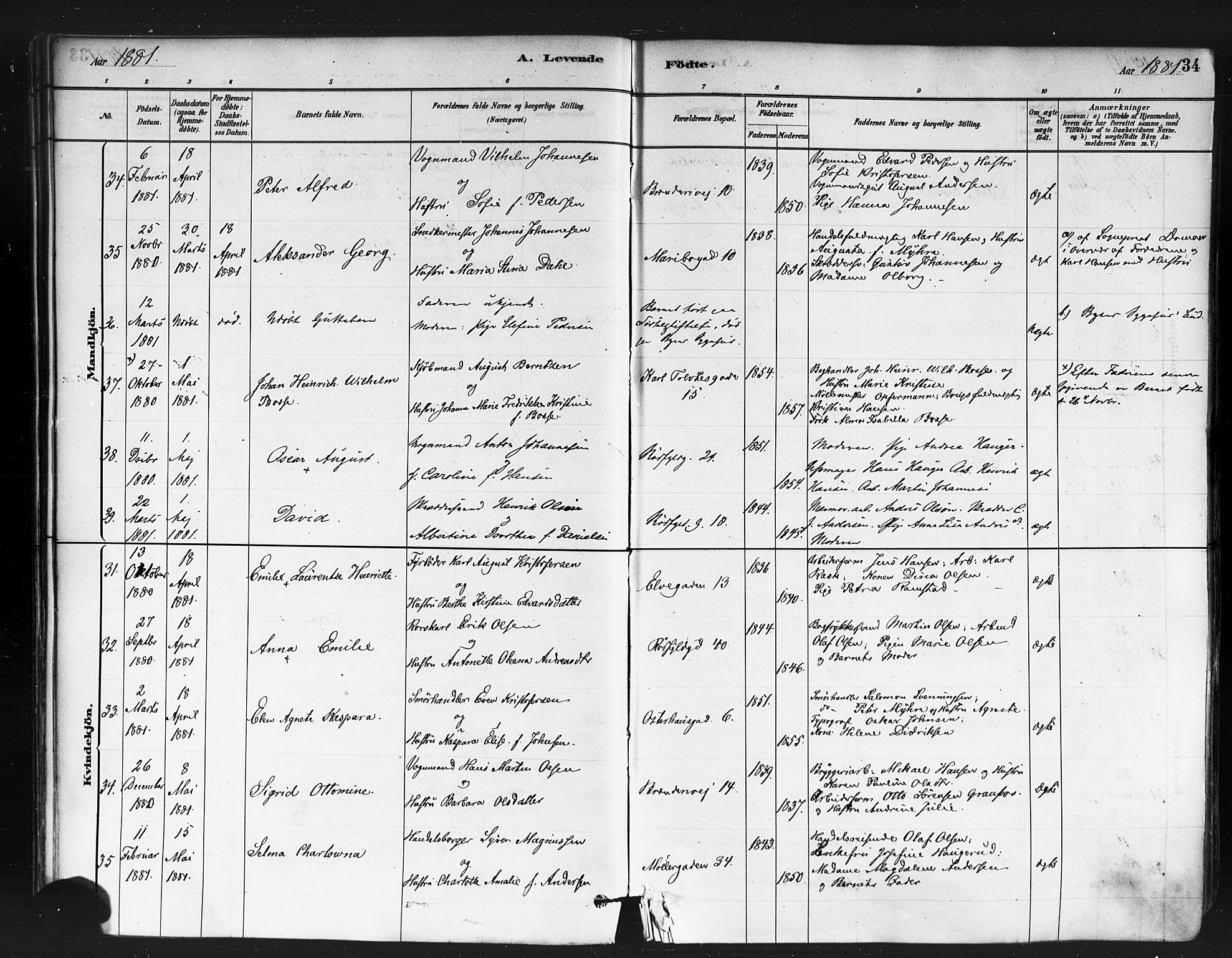 Jakob prestekontor Kirkebøker, AV/SAO-A-10850/F/Fa/L0003: Parish register (official) no. 3, 1880-1895, p. 34