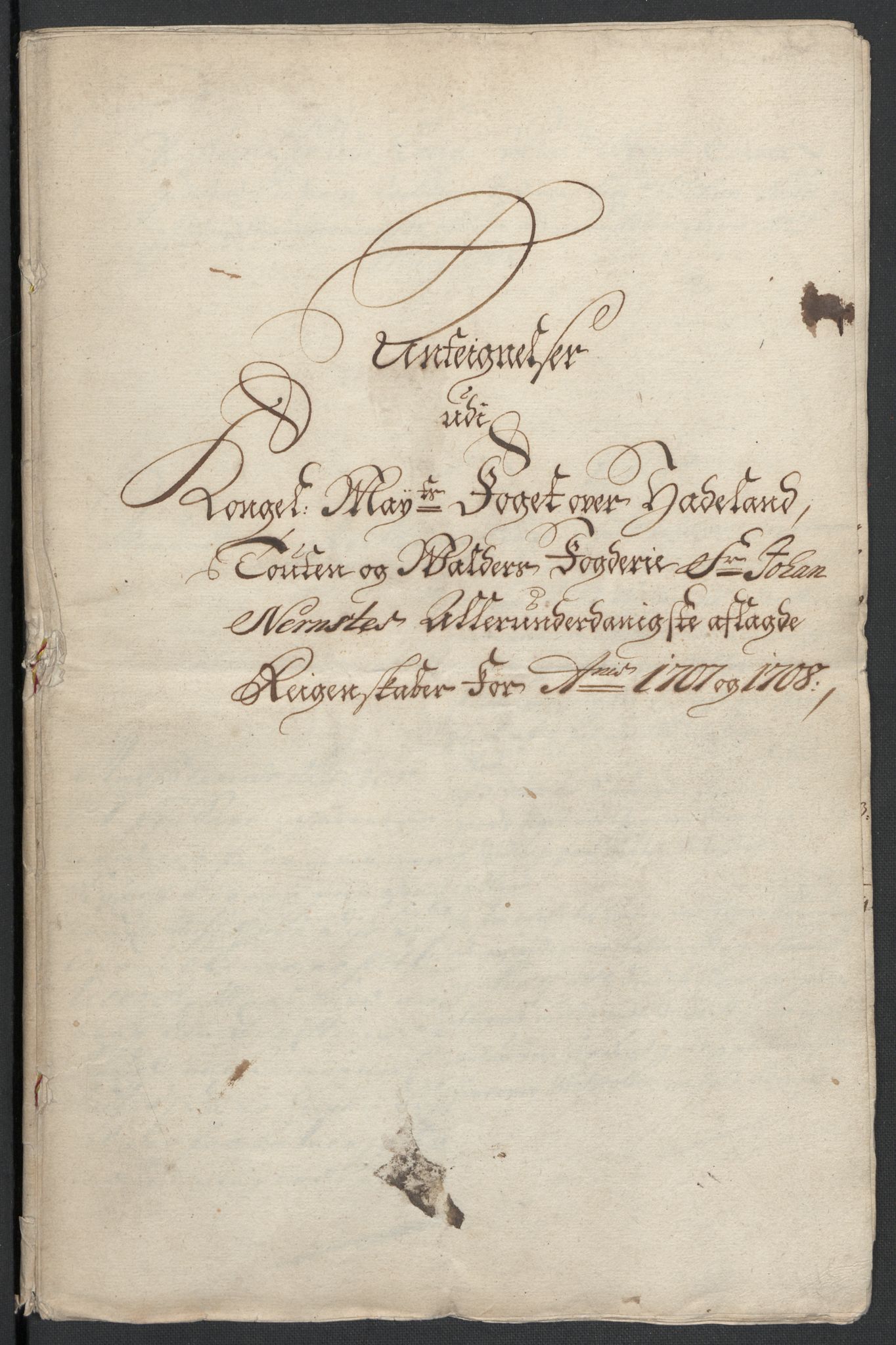 Rentekammeret inntil 1814, Reviderte regnskaper, Fogderegnskap, AV/RA-EA-4092/R18/L1305: Fogderegnskap Hadeland, Toten og Valdres, 1707-1708, p. 552