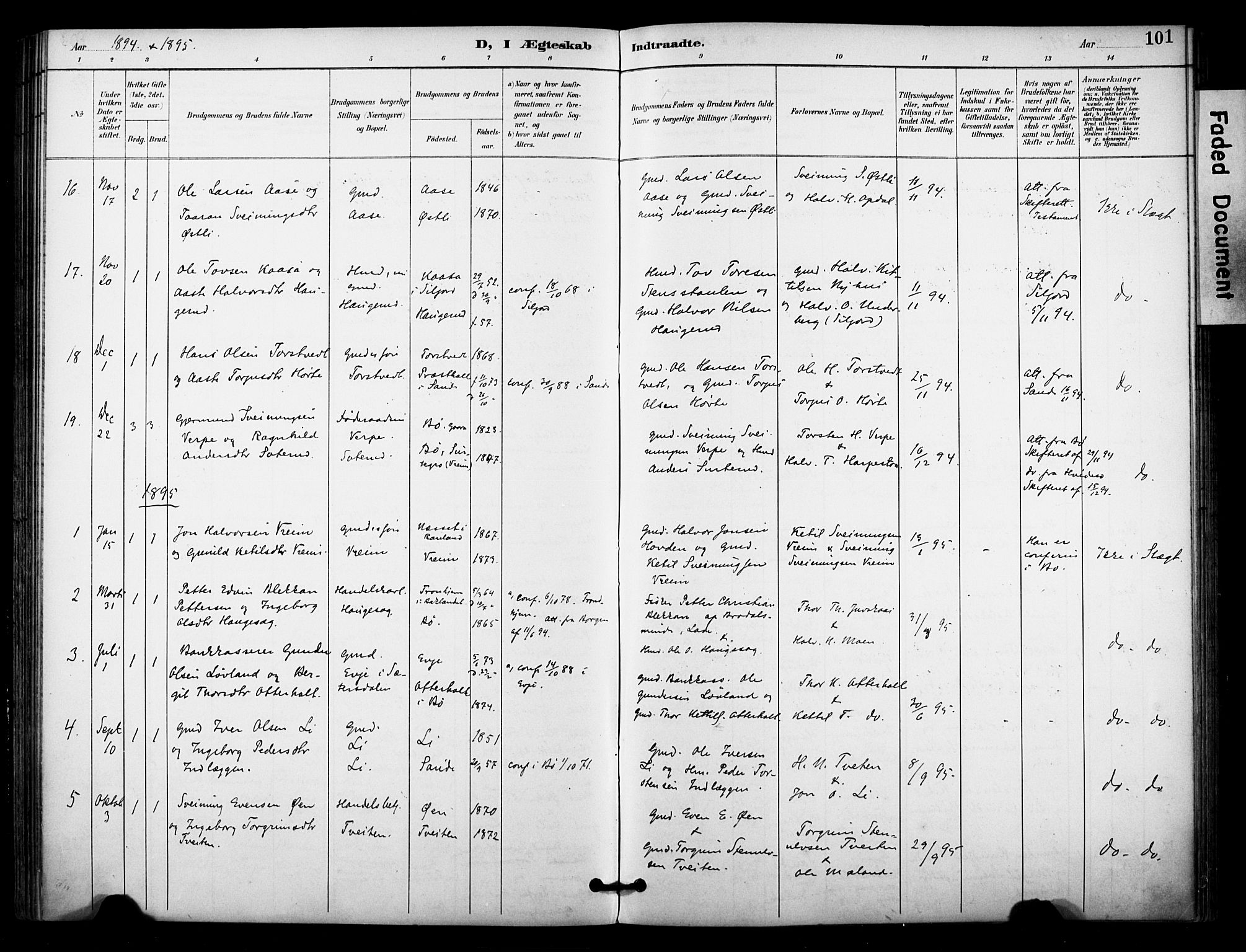 Bø kirkebøker, SAKO/A-257/F/Fa/L0011: Parish register (official) no. 11, 1892-1900, p. 101