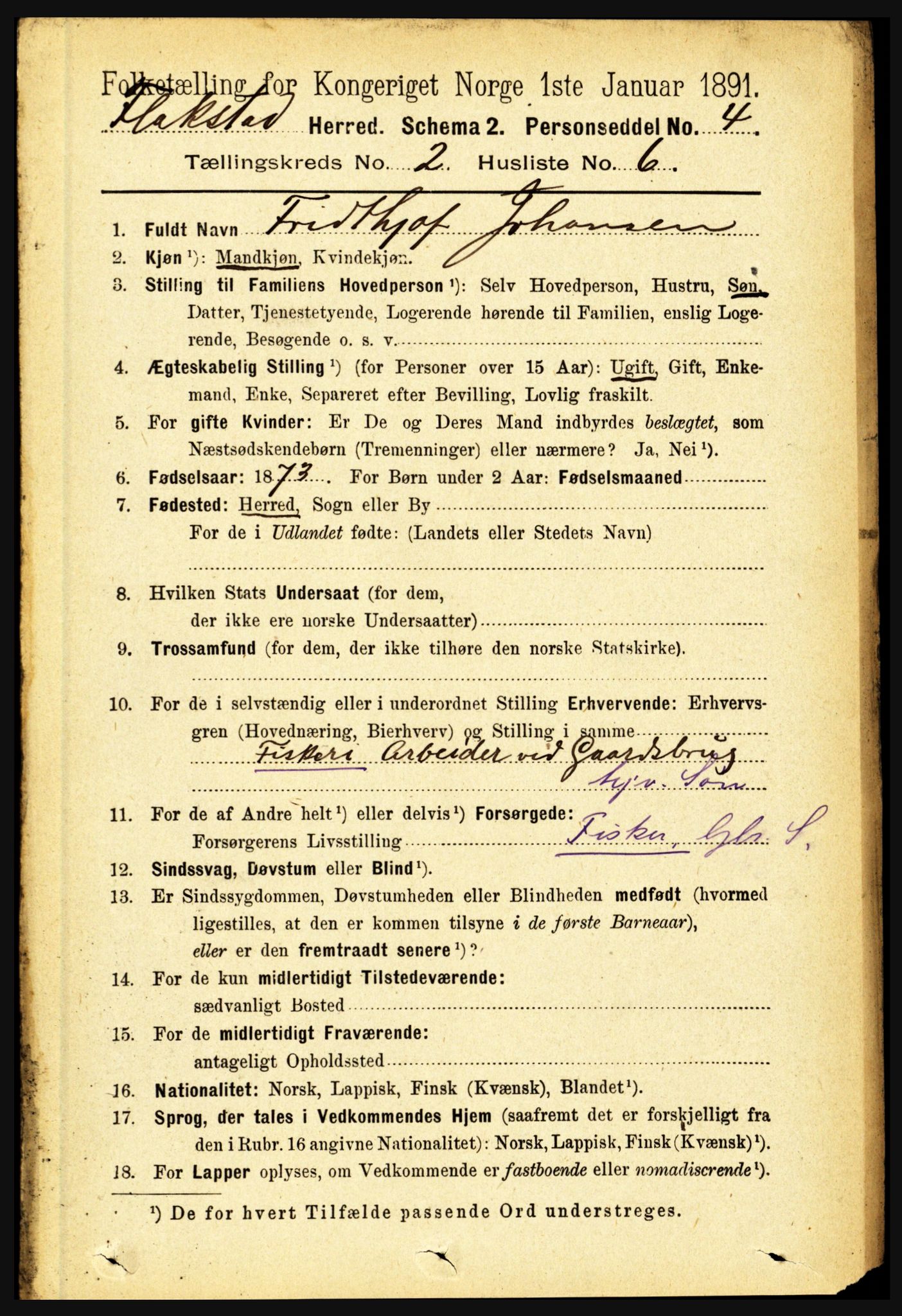 RA, 1891 census for 1859 Flakstad, 1891, p. 651