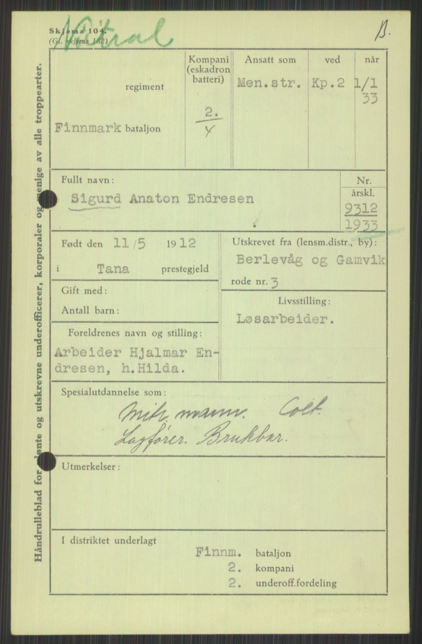 Forsvaret, Varanger bataljon, AV/RA-RAFA-2258/1/D/L0440: Rulleblad for fødte 1892-1912, 1892-1912, p. 1567