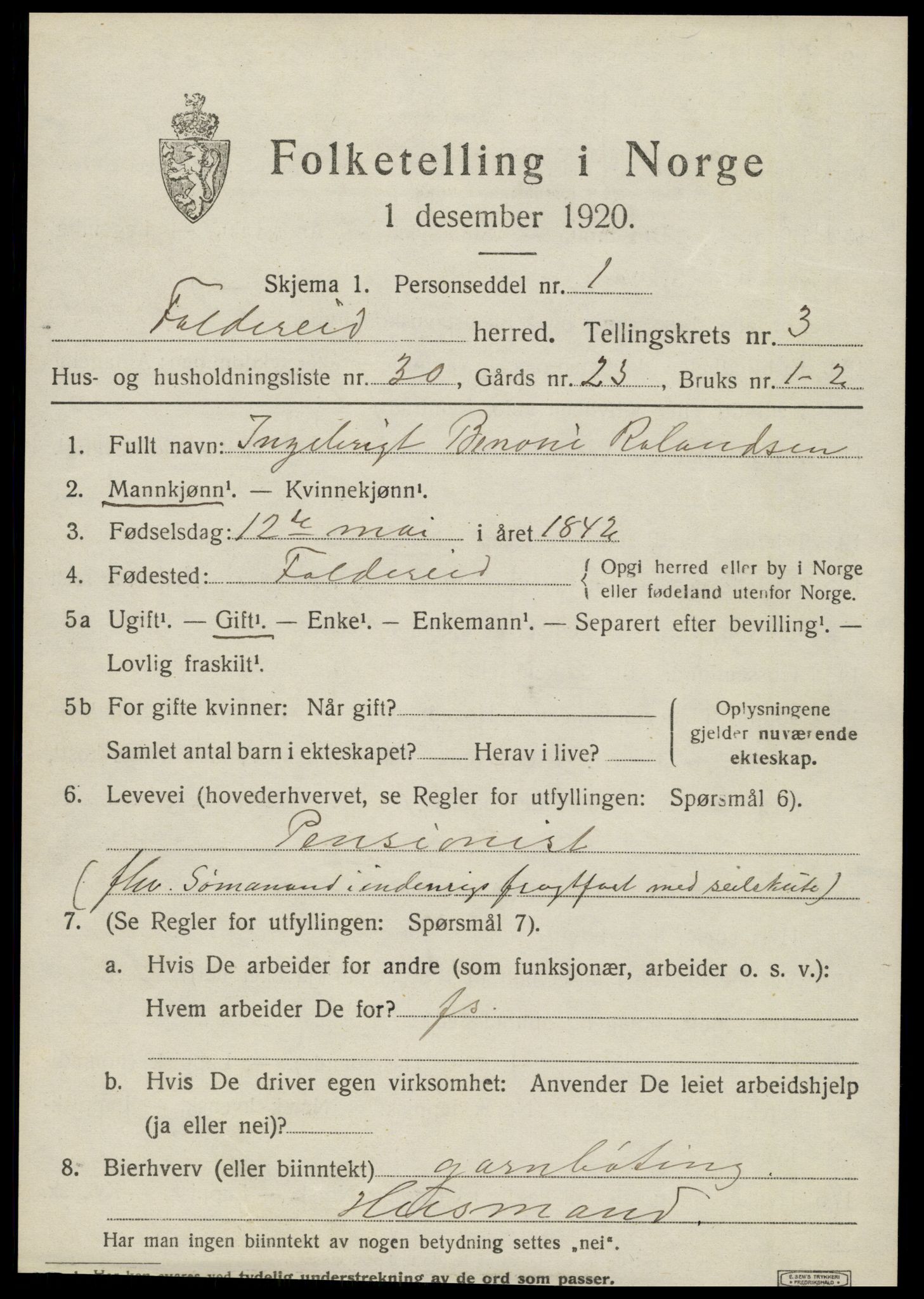 SAT, 1920 census for Foldereid, 1920, p. 1512