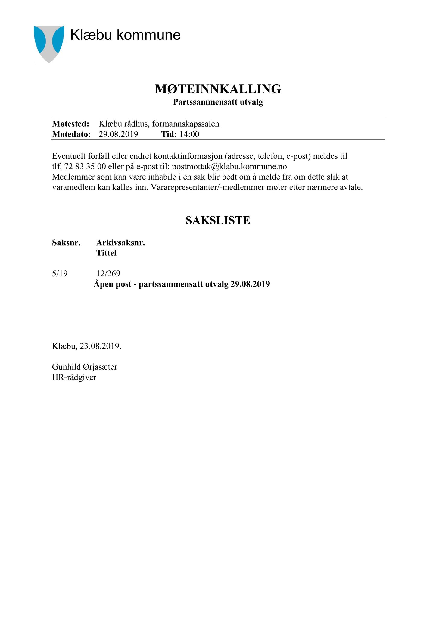 Klæbu Kommune, TRKO/KK/11-PSU/L004: Partssammensatt utvalg - Møtedokumenter, 2019, p. 28