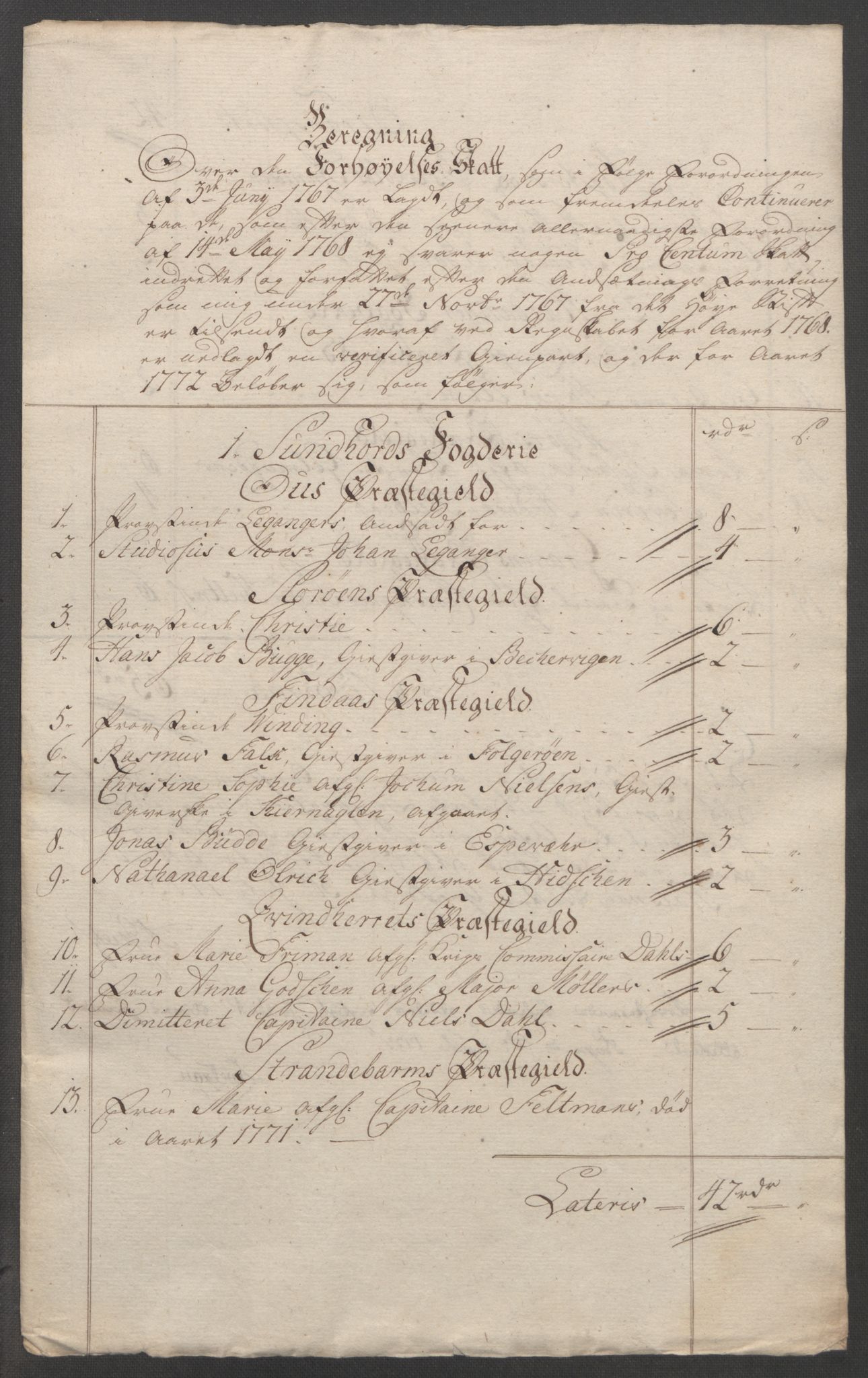 Rentekammeret inntil 1814, Reviderte regnskaper, Fogderegnskap, RA/EA-4092/R48/L3136: Ekstraskatten Sunnhordland og Hardanger, 1762-1772, p. 272