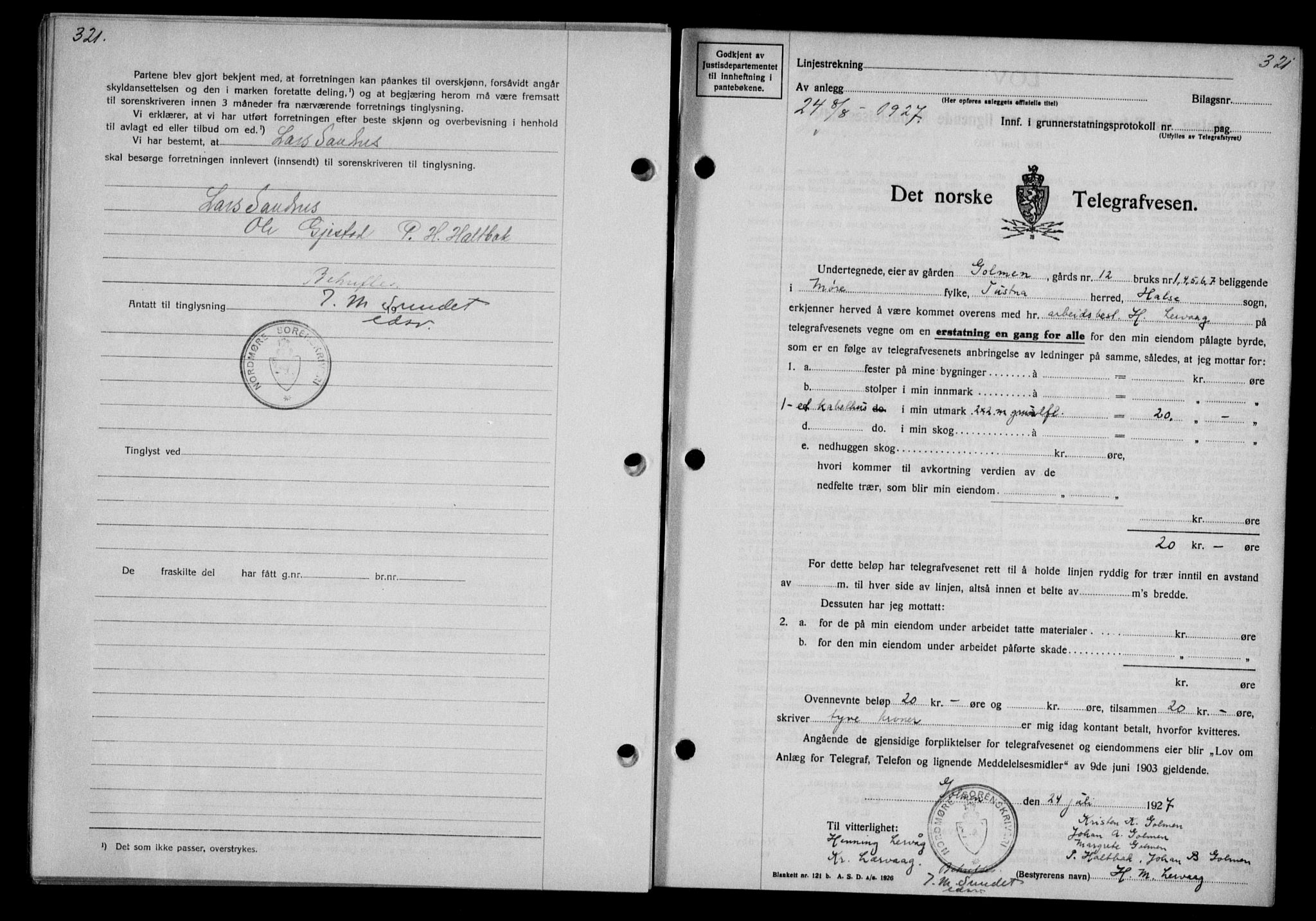 Nordmøre sorenskriveri, AV/SAT-A-4132/1/2/2Ca/L0062: Mortgage book no. 52, 1927-1927, Deed date: 08.08.1927