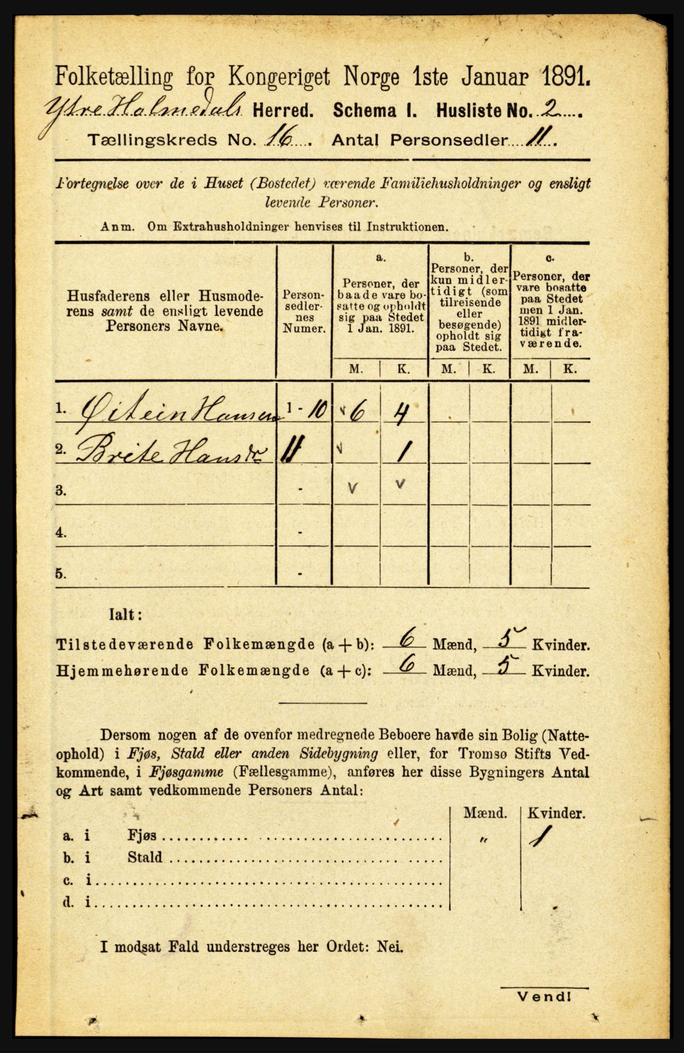 RA, 1891 census for 1429 Ytre Holmedal, 1891, p. 4197