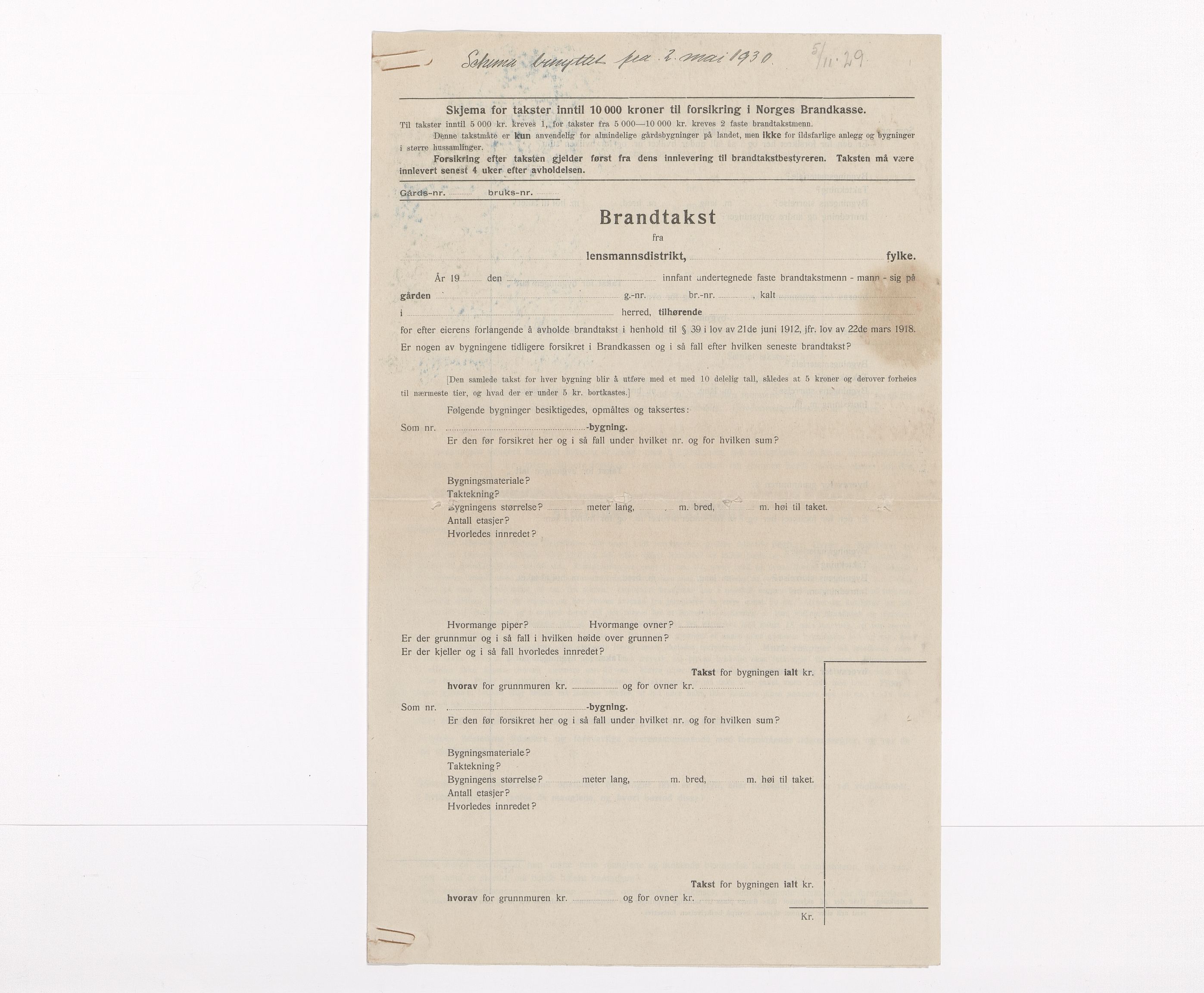 Norges Brannkasse Vestre Moland, AV/SAK-2241-0056/F/Fa/L0006: Branntakstprotokoll nr. 6, 1918-1932