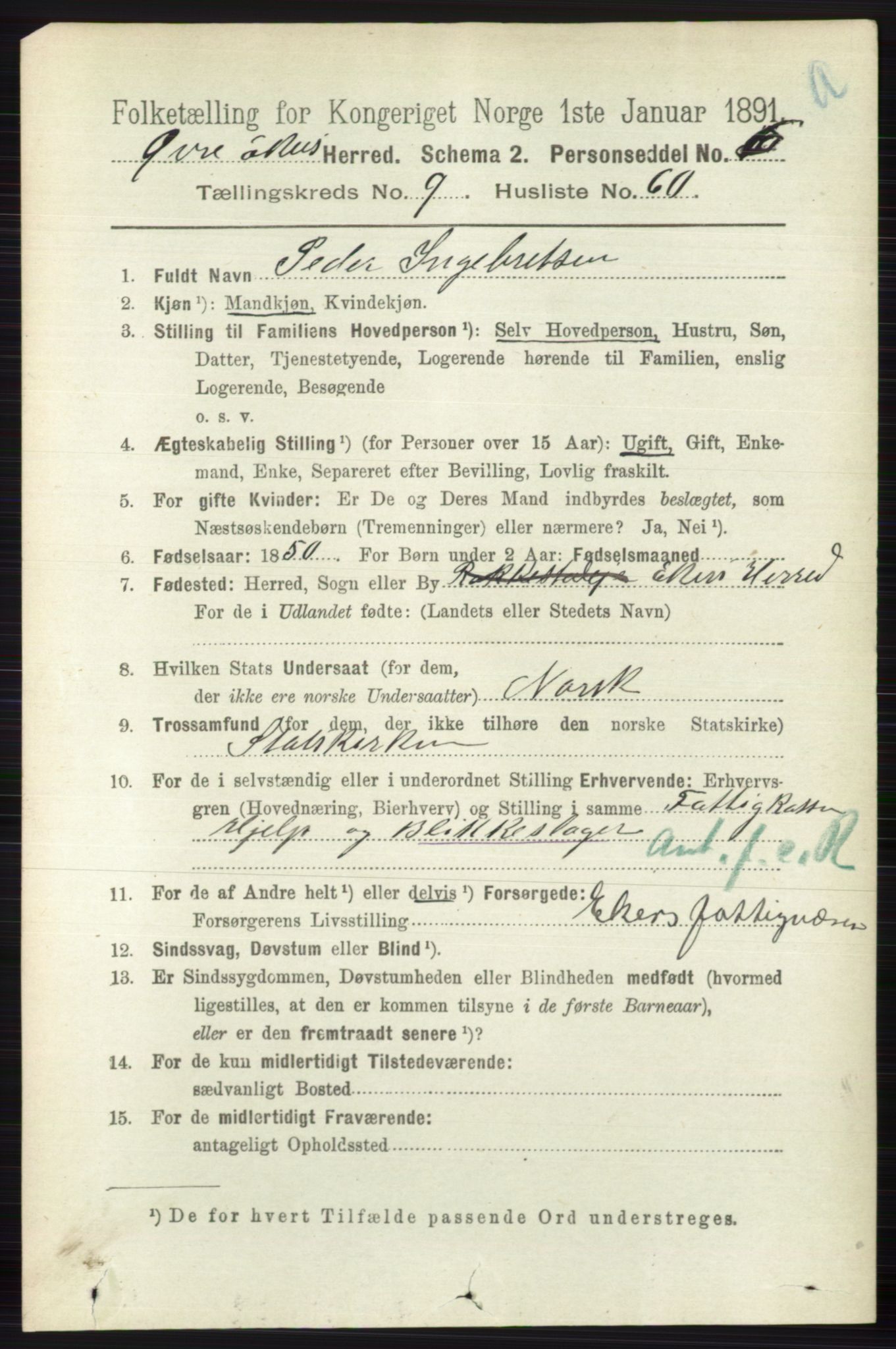 RA, 1891 census for 0624 Øvre Eiker, 1891, p. 3958