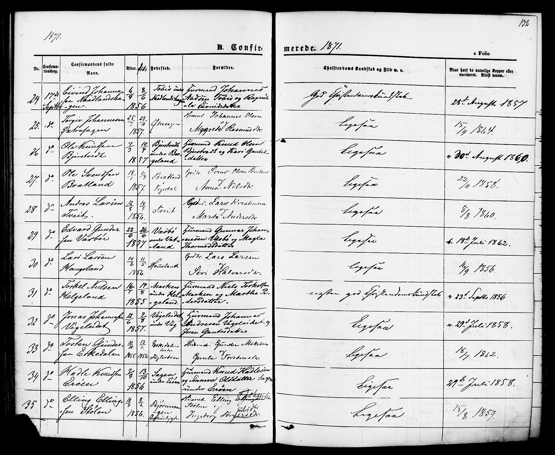 Jelsa sokneprestkontor, AV/SAST-A-101842/01/IV: Parish register (official) no. A 8, 1867-1883, p. 132