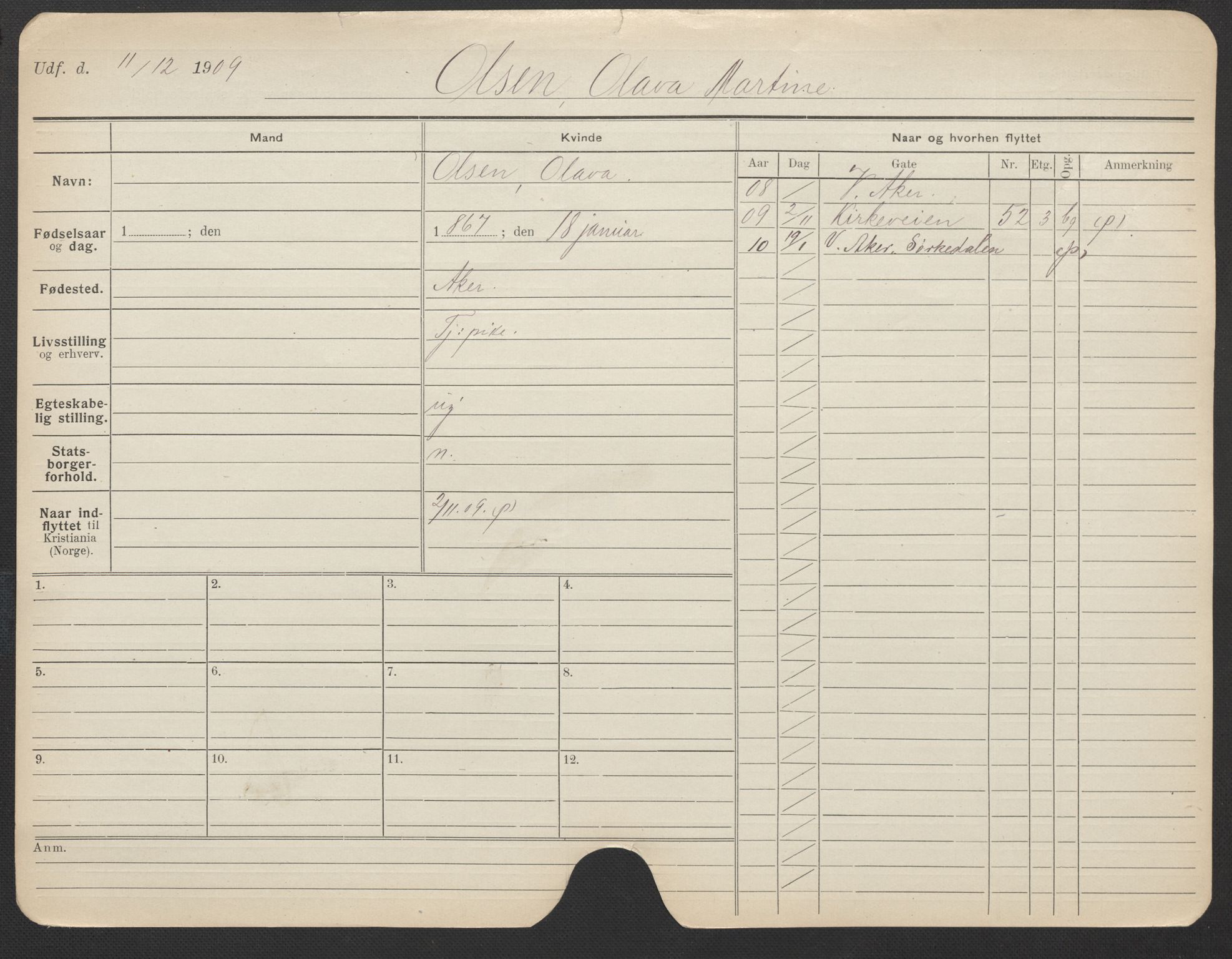 Oslo folkeregister, Registerkort, SAO/A-11715/F/Fa/Fac/L0022: Kvinner, 1906-1914, p. 228a