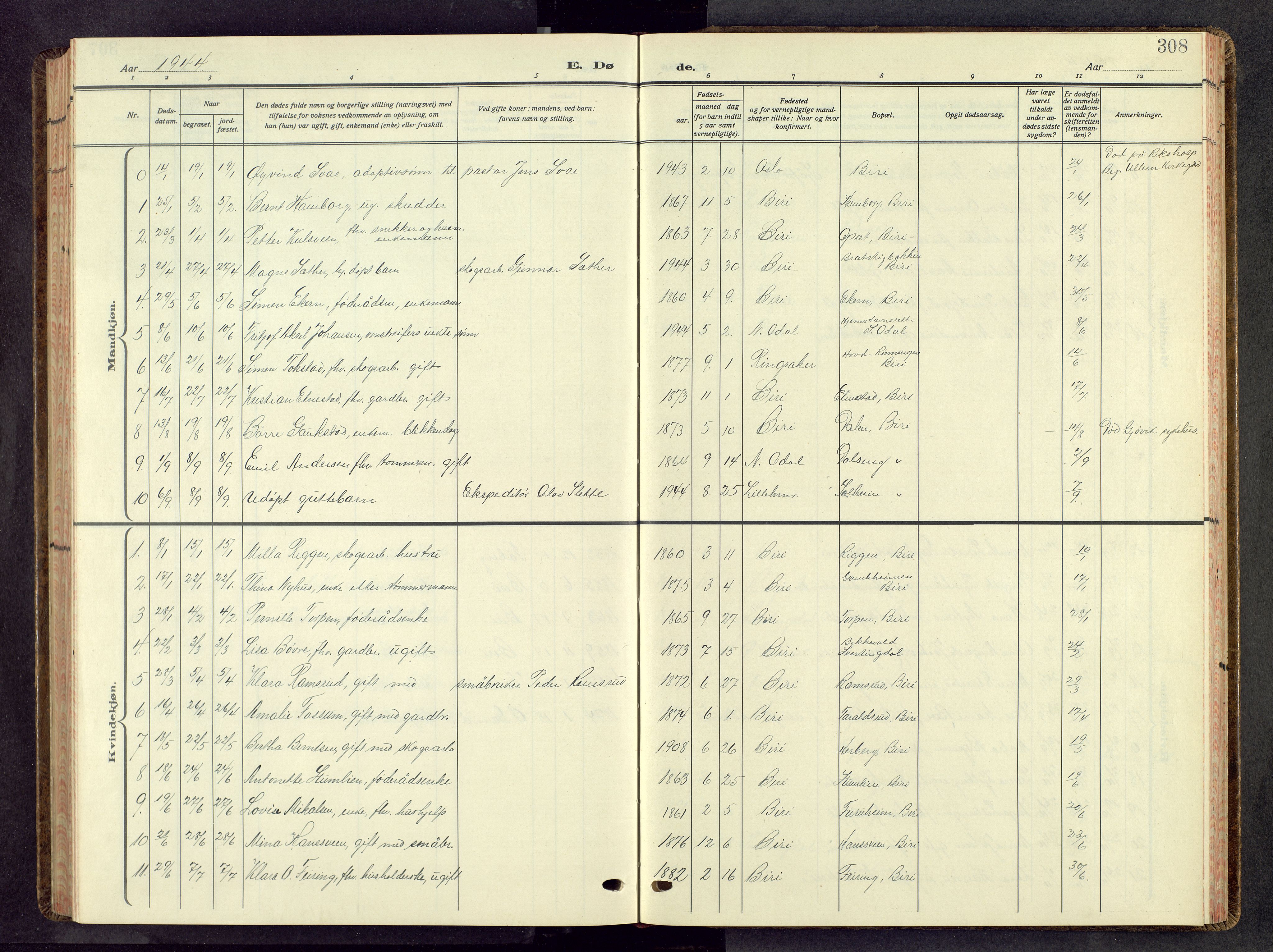 Biri prestekontor, AV/SAH-PREST-096/H/Ha/Hab/L0008: Parish register (copy) no. 8, 1939-1962, p. 308