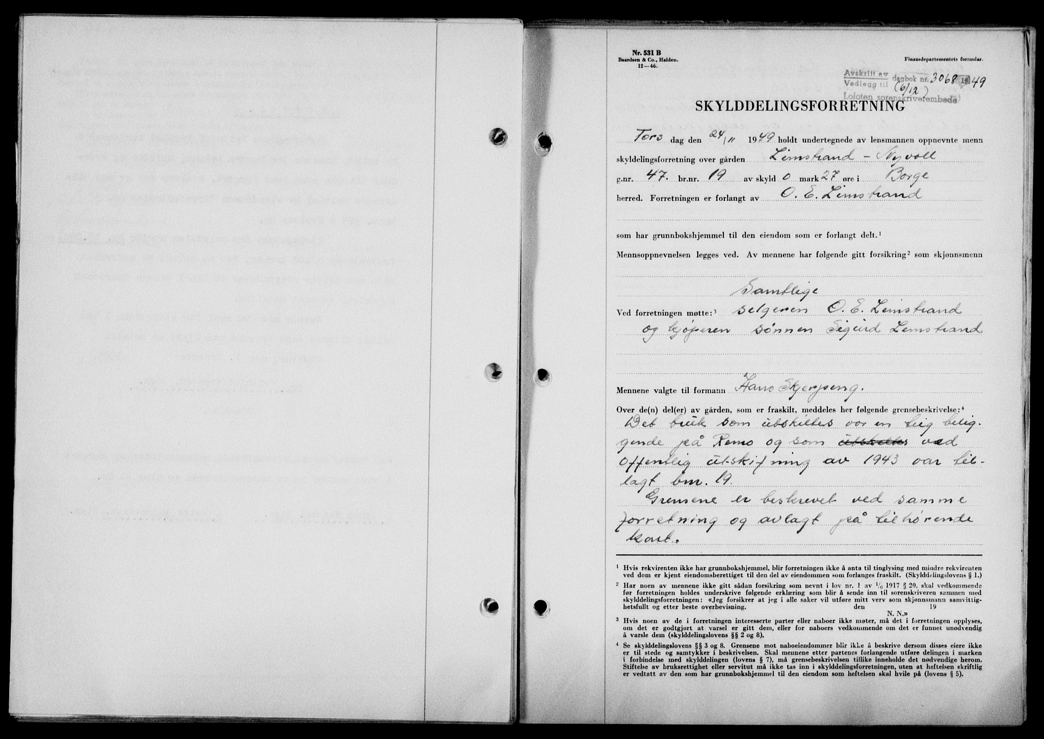 Lofoten sorenskriveri, SAT/A-0017/1/2/2C/L0022a: Mortgage book no. 22a, 1949-1950, Diary no: : 3068/1949